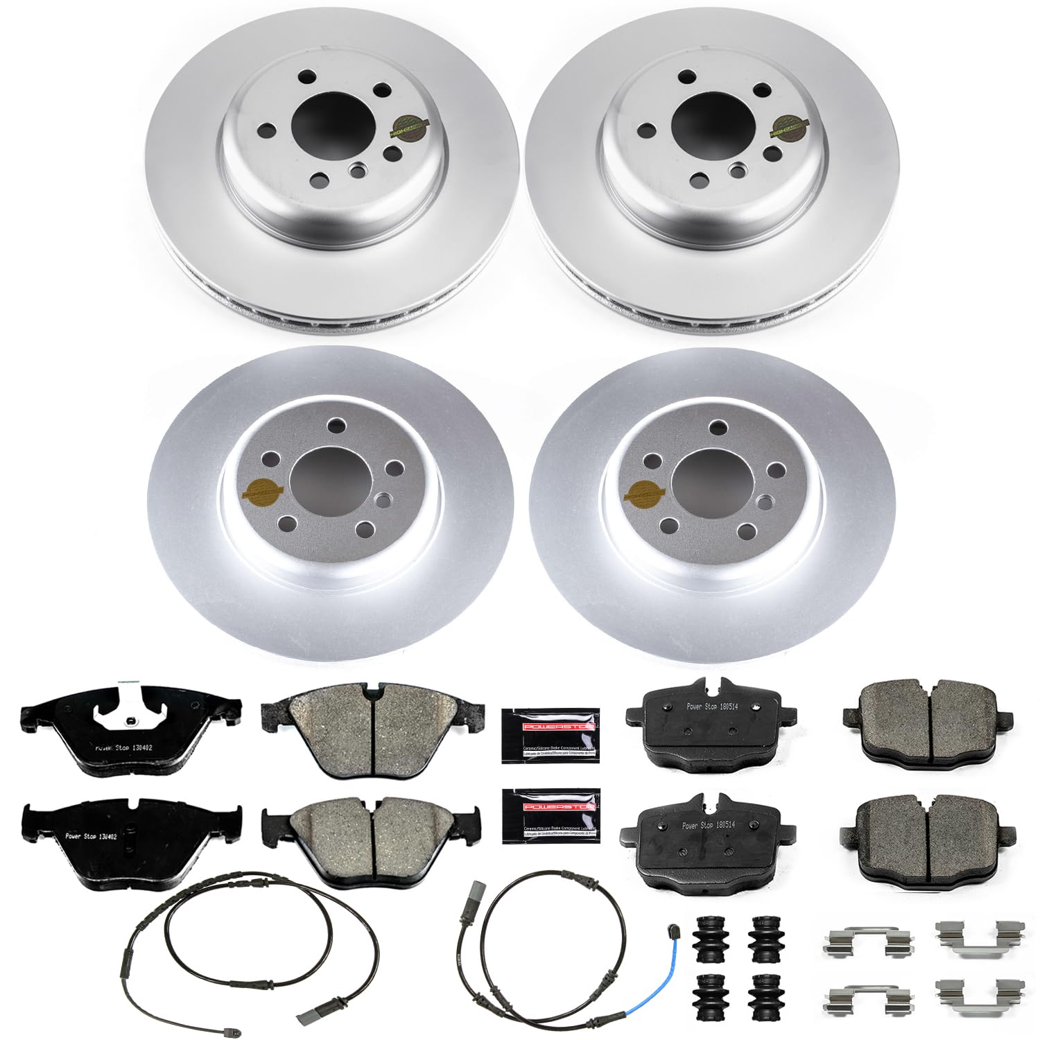 Power Stop Coated Rotor CRK7552 Front and Rear Brake Kit- Coated Brake Rotors & Z23 Carbon-Fiber Ceramic Brake Pads