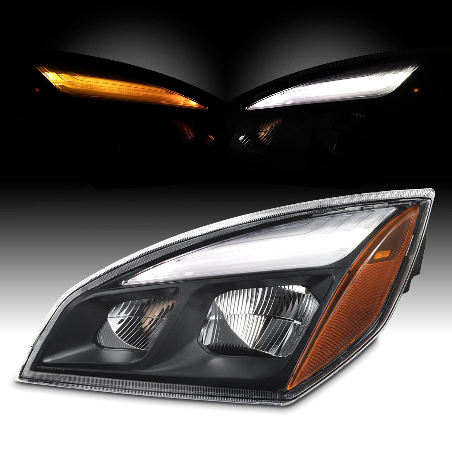 AKKON - Full-LED Black Housing Headlights Fits 2018-2023 Freightliner Cascadia 113 116 125 126 - Driver Side Replacement