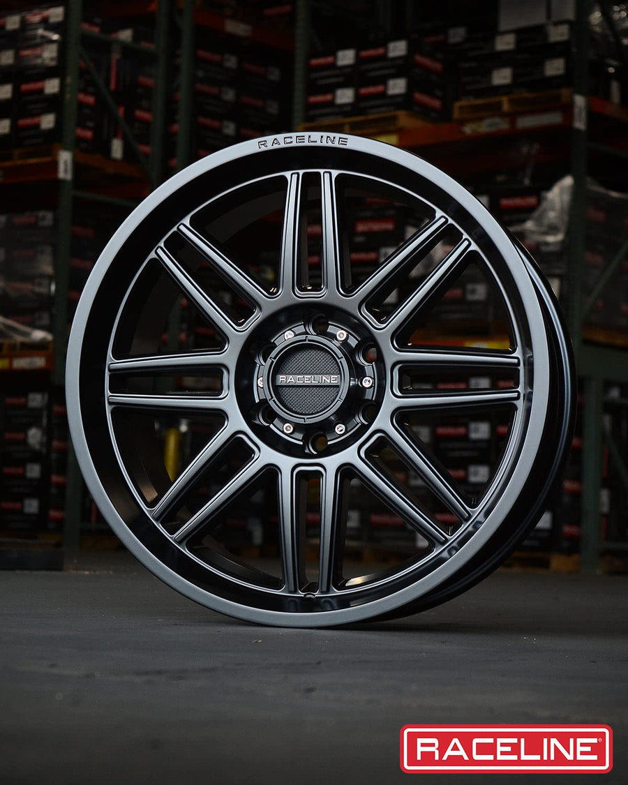 Satin Black Raceline Wheels 948B SPLIT Wheel 17X8.5"5X127 Bolt Pattern +18mm Offset/(5.46"B/S) Split Spoke Aluminum Passenger Car Wheels, Full Size Replacement Black Car Rims