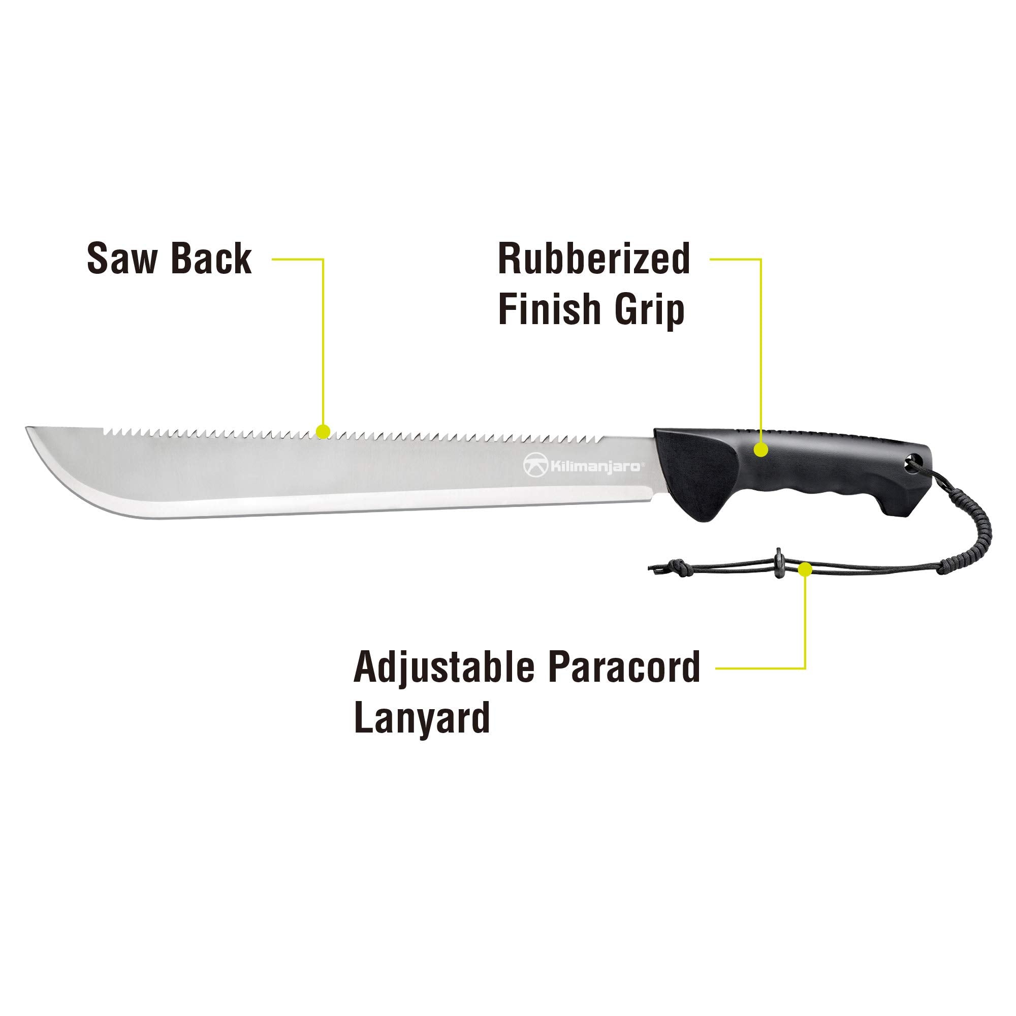 21 Inch Kilimanjaro Stainless Steel Machete with Serrated Back and Black Finish, Outdoor Survival, Cutting, Hiking, Camping, Outdoor Adventures - 910040