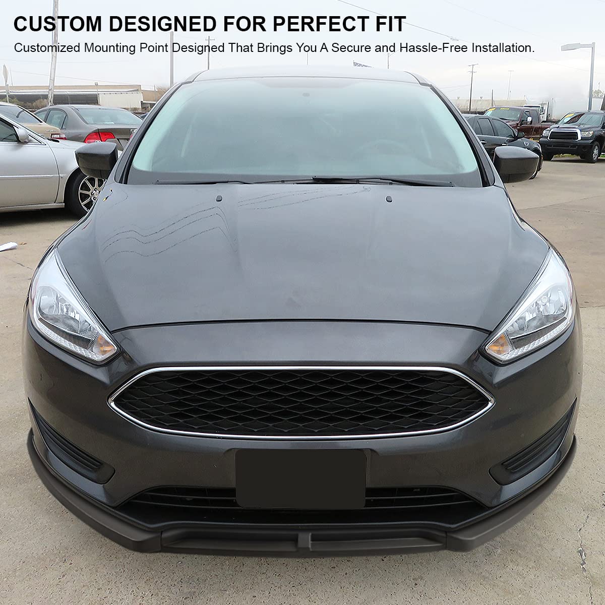 Front Bumper Lip Spoiler Splitter Body Kit Spec-D Tuning Matte Black 3PC Compatible with 2015-2018 Ford Focus