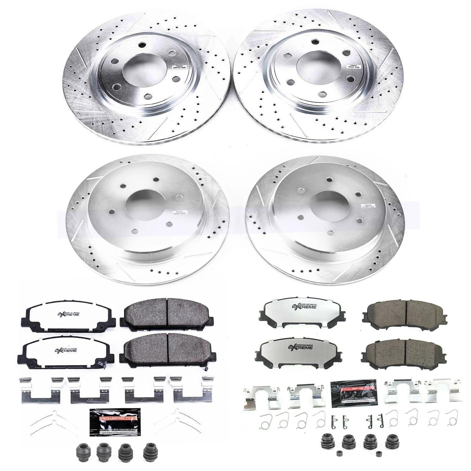 Power Stop Brake Kit Front and Rear For 2017 2018 2019 2020 2021 2022 2023 2024 Nissan TITAN - Truck & Tow Carbon Fiber Ceramic Pads & Drilled and Slotted Rotors Replacement, K7866-36