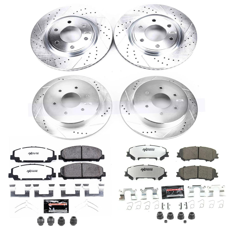 Power Stop Brake Kit Front and Rear For 2017 2018 2019 2020 2021 2022 2023 2024 Nissan TITAN - Truck & Tow Carbon Fiber Ceramic Pads & Drilled and Slotted Rotors Replacement, K7866-36