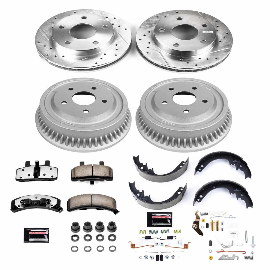 Power Stop Brake Kit Front and Rear For 1994 1995 1996 1997 1998 1999 Dodge Ram 1500 - Truck & Tow Carbon Fiber Ceramic Pads, Drums, & Drilled and Slotted Rotors Replacement, K15033DK-36