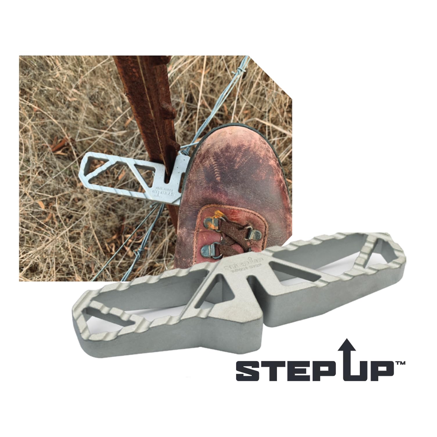 HME Durable Secure Aluminum Portable T-Post Fence Step for Outdoor Activities with/Nylon Storage Pouch and Integrated Slot