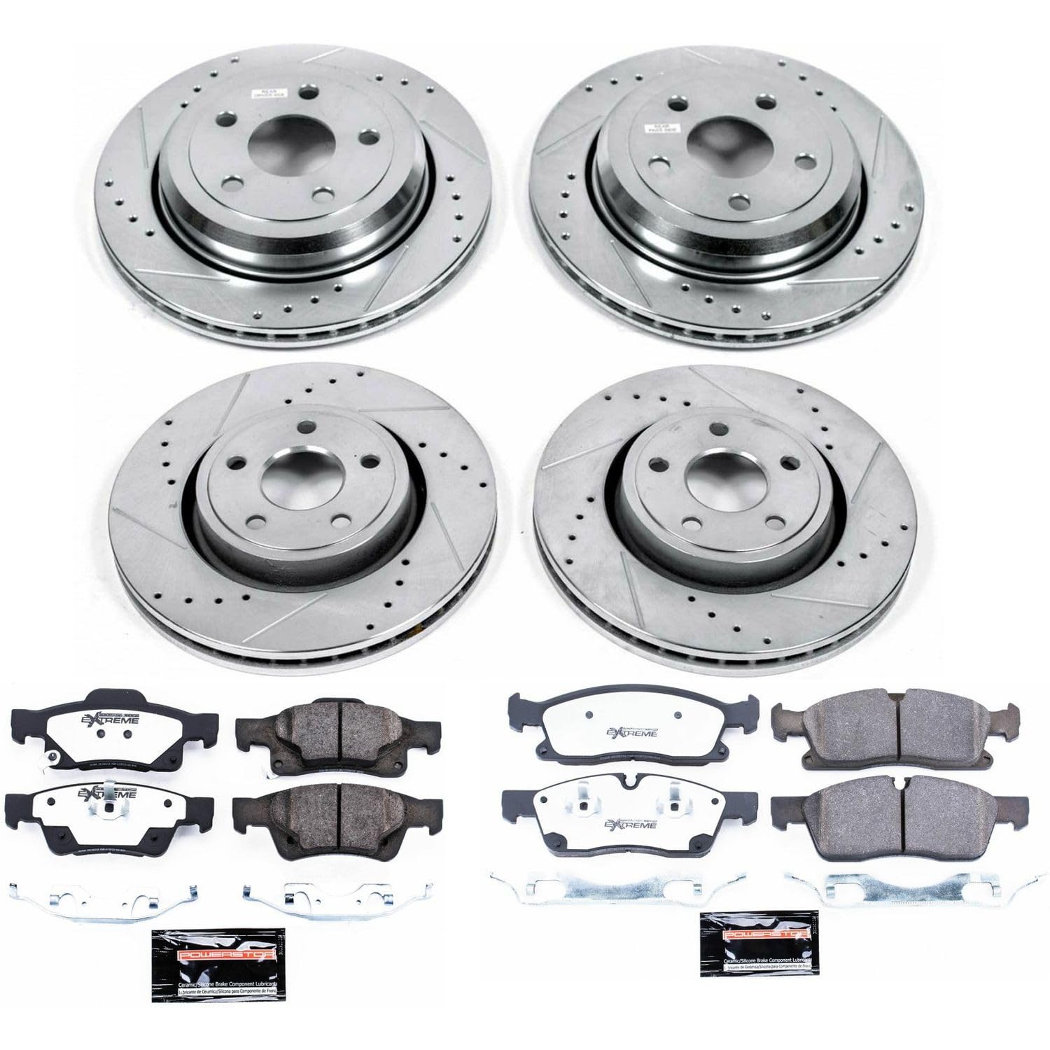 Power Stop Brake Kit Front and Rear For 2012 2013 2014 2015 2016 2017 2018 2019 2020 Dodge Durango - Truck & Tow Carbon Fiber Ceramic Pads & Drilled and Slotted Rotors Replacement, K6537-36