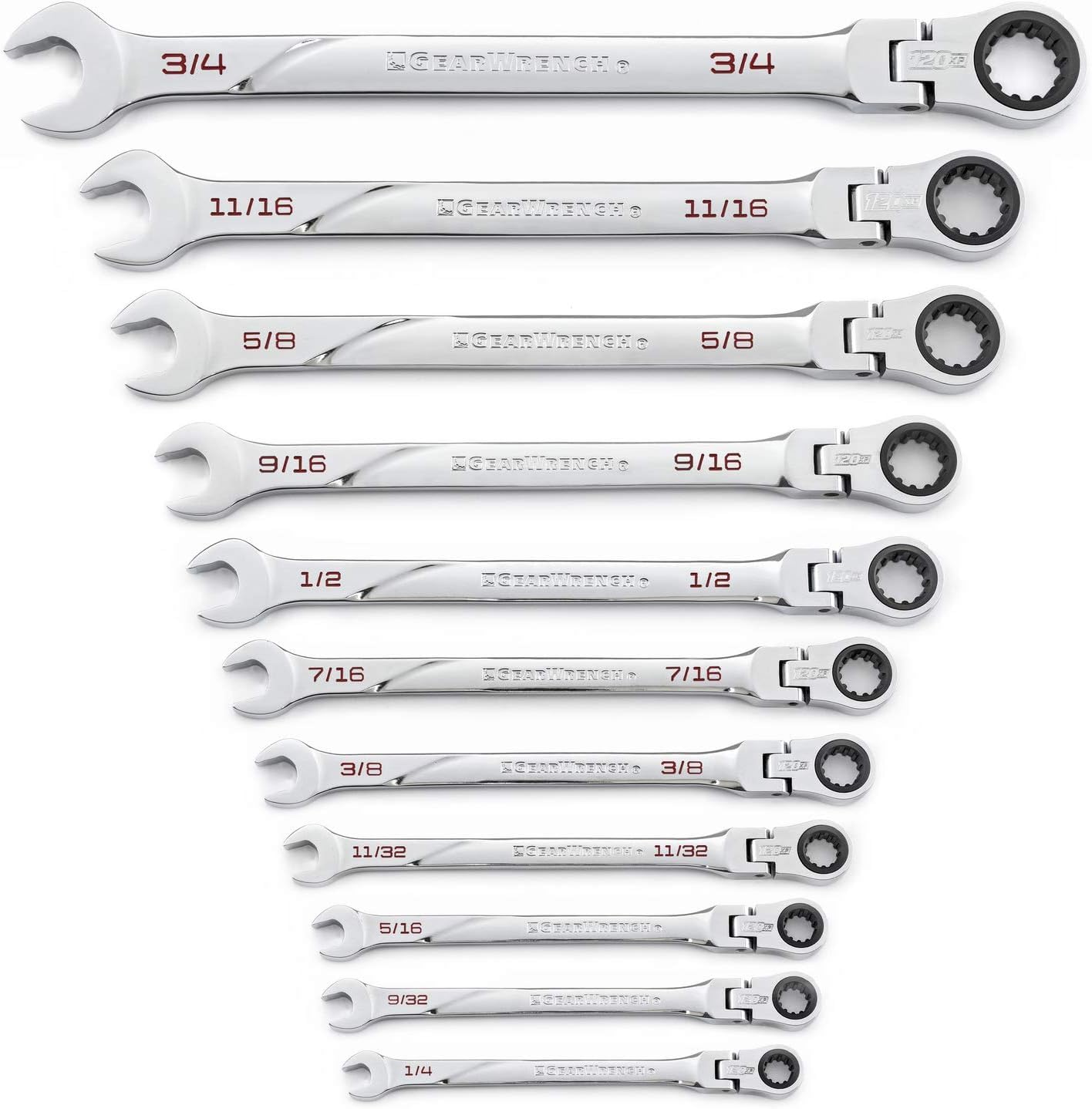 11 Pc. GEARWRENCH 120XP Universal Spline XL Flex Head Ratcheting Combination SAE Wrench Set - 86247