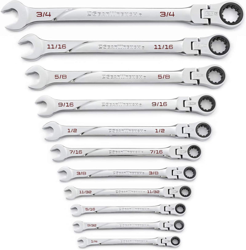 11 Pc. GEARWRENCH 120XP Universal Spline XL Flex Head Ratcheting Combination SAE Wrench Set - 86247