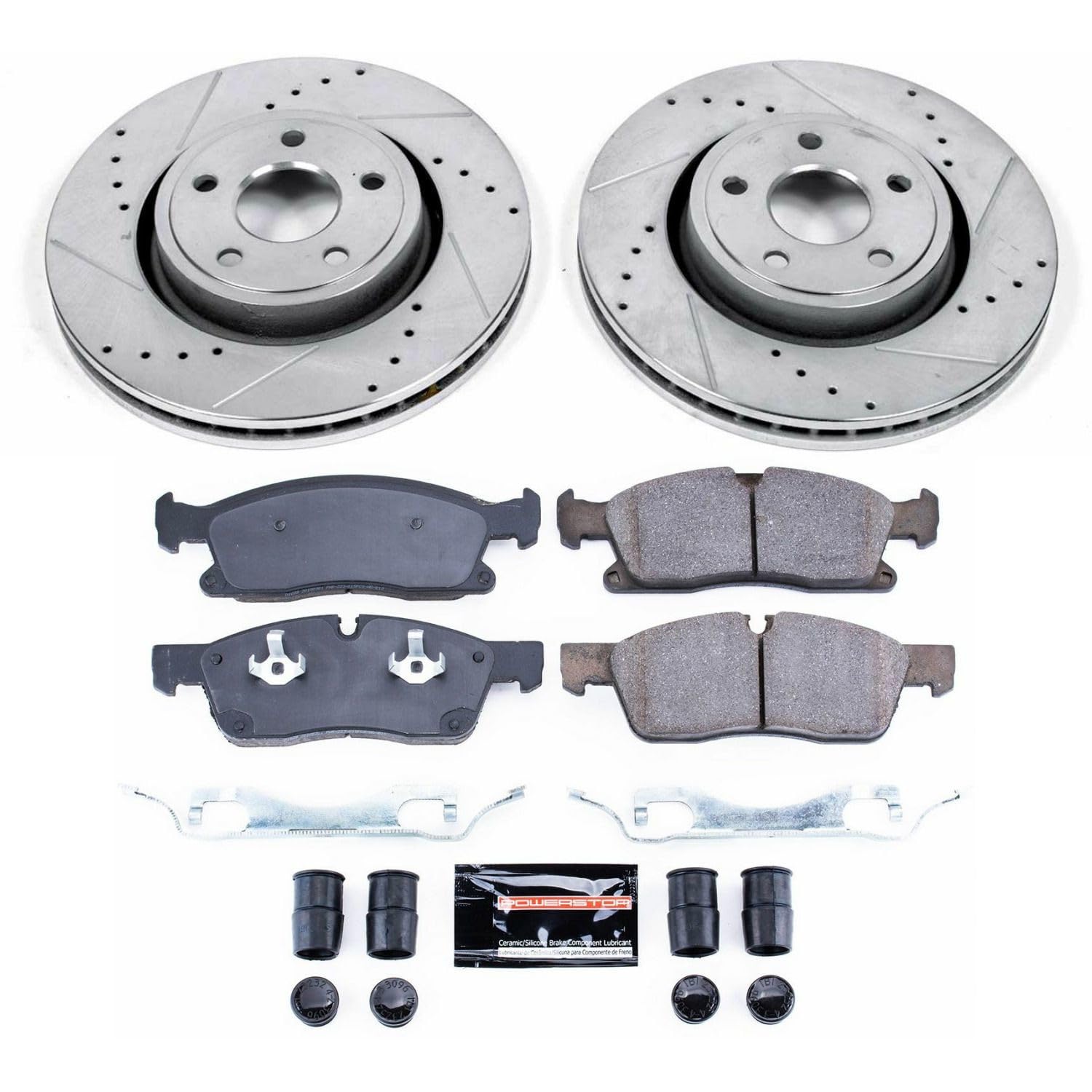 Power Stop K6536 Z23 Carbon Fiber Brake Pads with Drilled & Slotted Brake Rotors Kit For Dodge Durango 2012-2020, Jeep Grand Cherokee 2013-2015 [Model Specific]