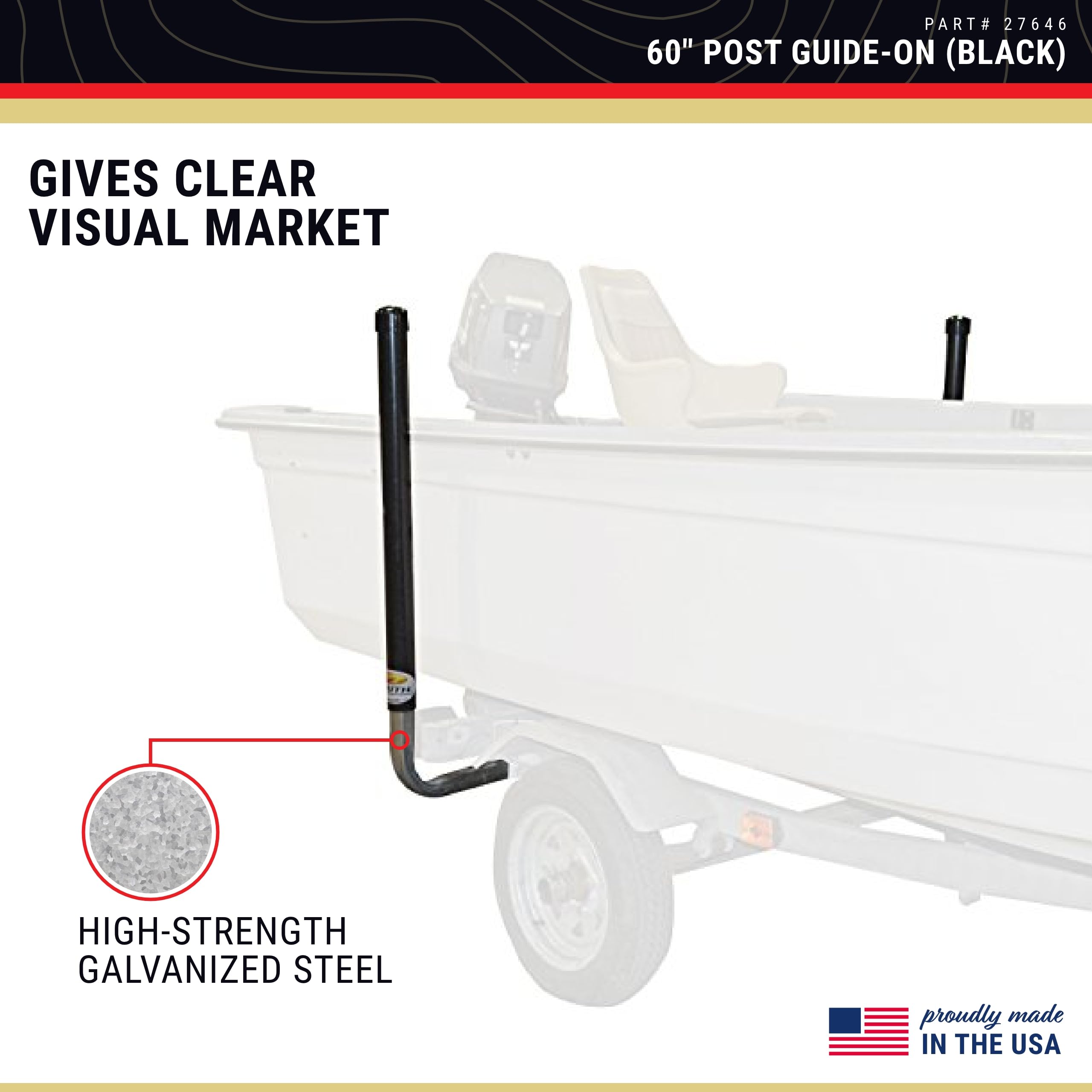 Trailer PVC Boxed Post Guide-On - CE Smith - Sturdy Boat Trailer Accessories & Replacement Parts - 60" - Black (27646)