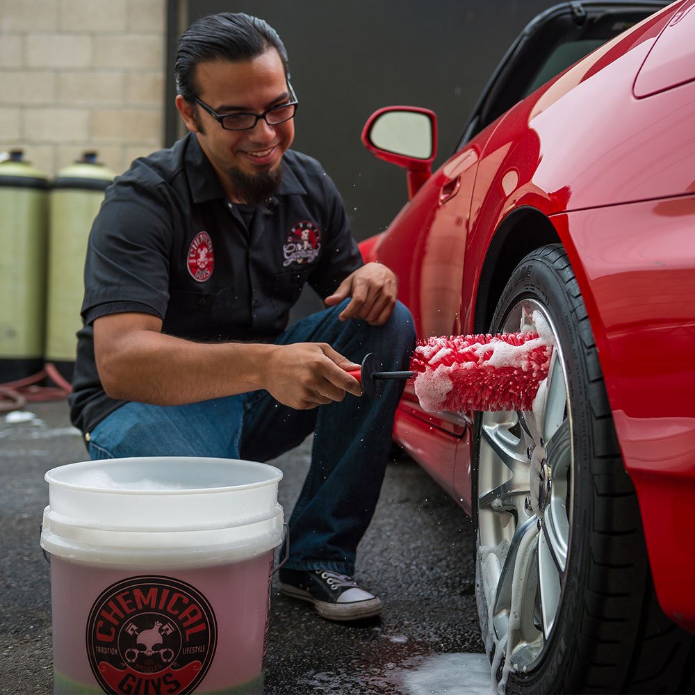 Chemical Guys Detailing Brush Red Rocket - Flexible Long-Reach Wheel and Rim Cleaning Tool for Cars, Trucks, SUVs, Motorcycles, and RVs - Safely Cleans Tight Spaces, Spokes, and Crevices