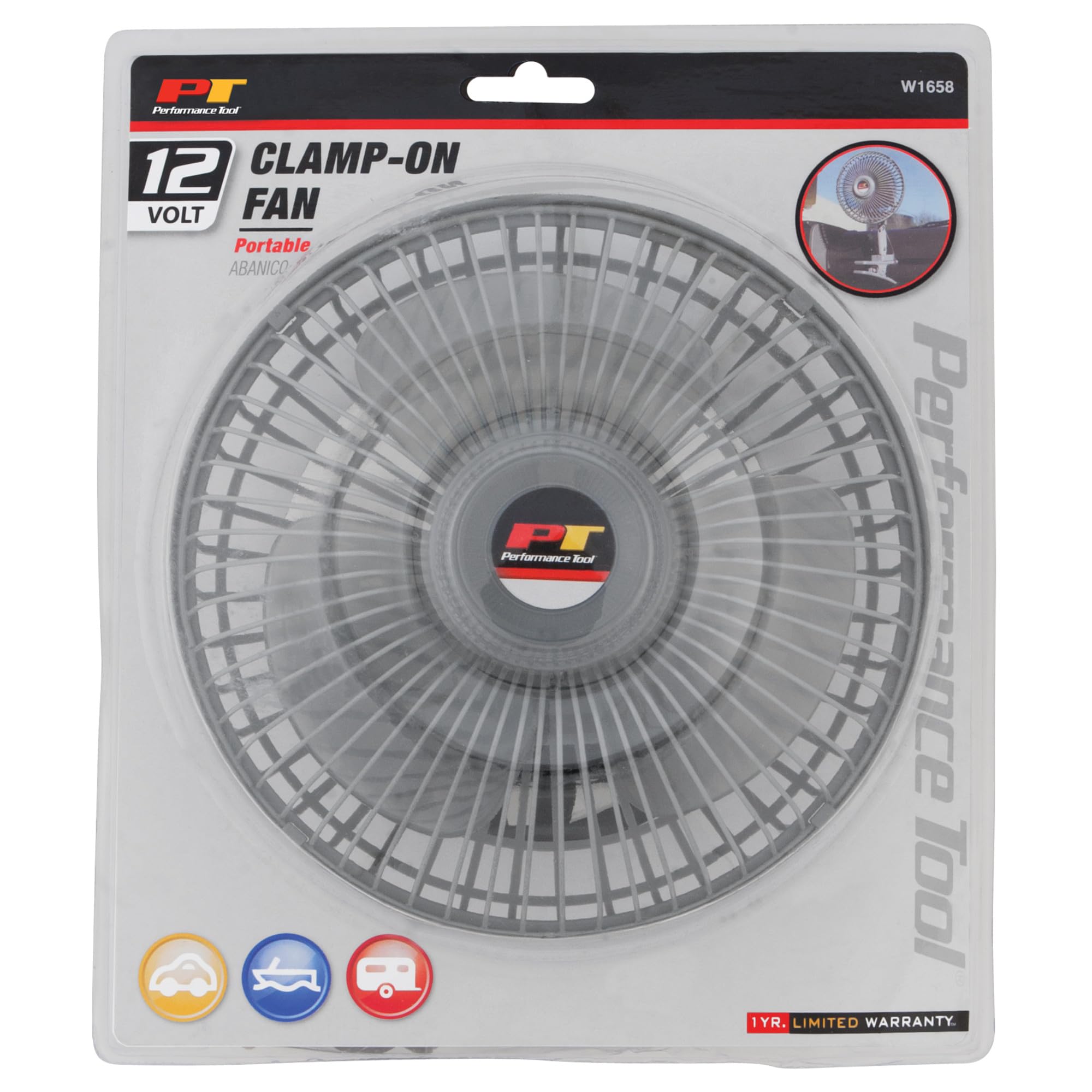 6-Inch Performance Tool W1658 Oscillating Fan (12v w/clamp) - Ideal for Cars, Trucks, RVs, Boats, and More to Keep You Cool and Comfortable On The Go