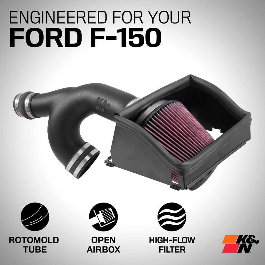 Cold Air Intake System K&N: High-Flow Air Filter, Increase Performance & Towing: Compatible with 2015-2025 FORD: F150, 63-2593