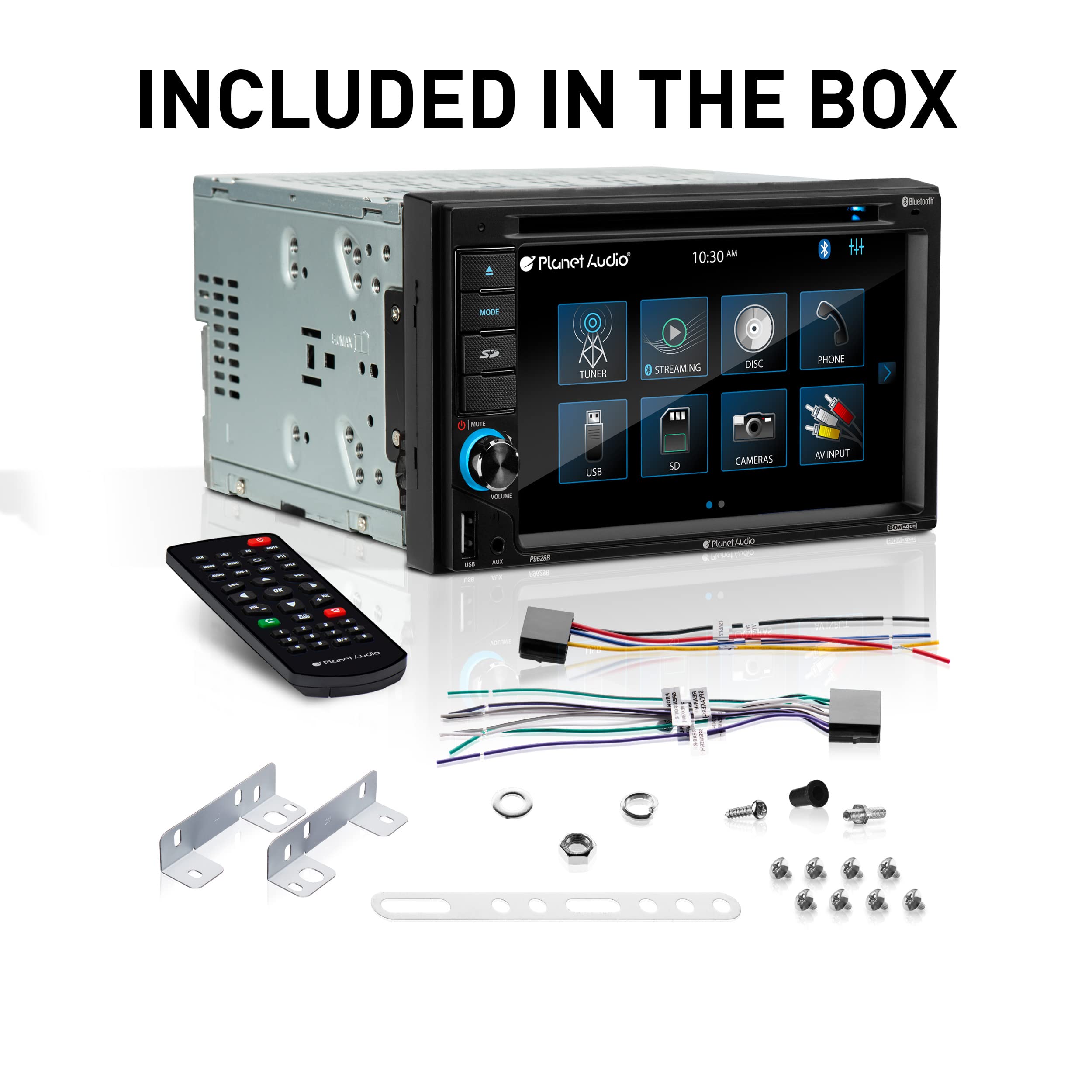 Car Stereo System Planet Audio P9628B - 6.2 Inch Double Din, Touchscreen, Bluetooth Audio and Calling Head Unit, MP3, CD Player, DVD, USB, SD, AUX in, AM/FM Radio Receiver, Hook Up to Amplifier