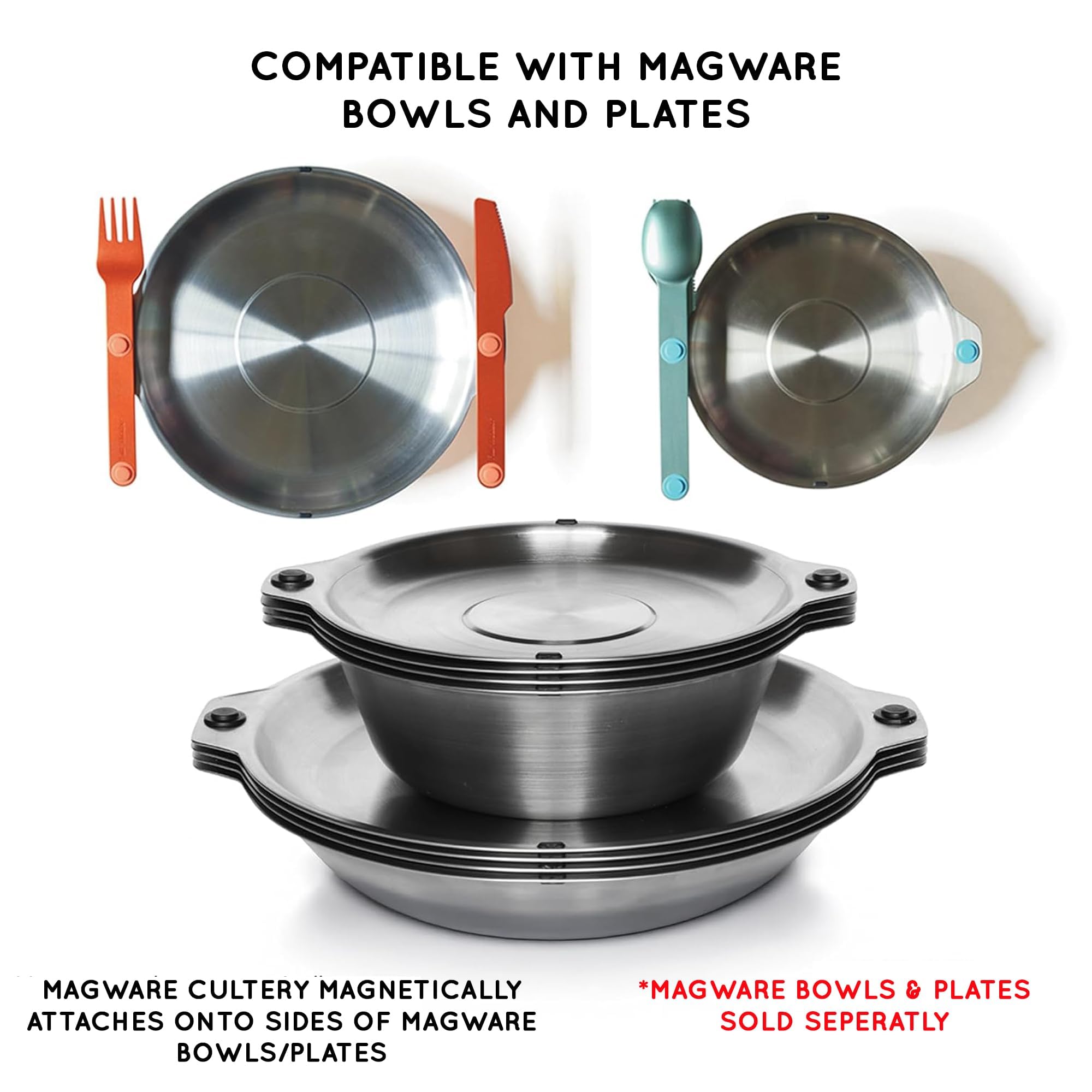 MAGWARE - FULL WINDSOR Magnetic Camping Cutlery Set - Travel Utensils for Camping, Cooking, and Outdoor Dining - Knife, Fork & Spoon - Portable Silverware with Pouch - Green (3 PCS)