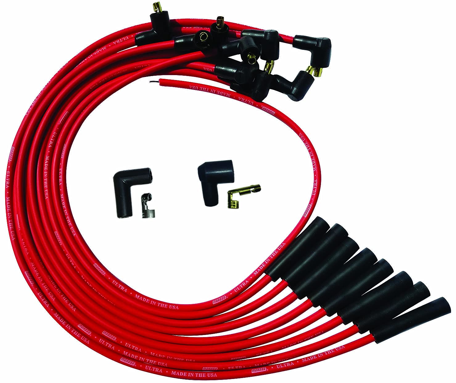 Moroso Ultra Series 52041 Red Spark Plug Wires, Big Block Chevy, Over Valve Cover Routing, Straight Plug Ends, Non HEI Distributor