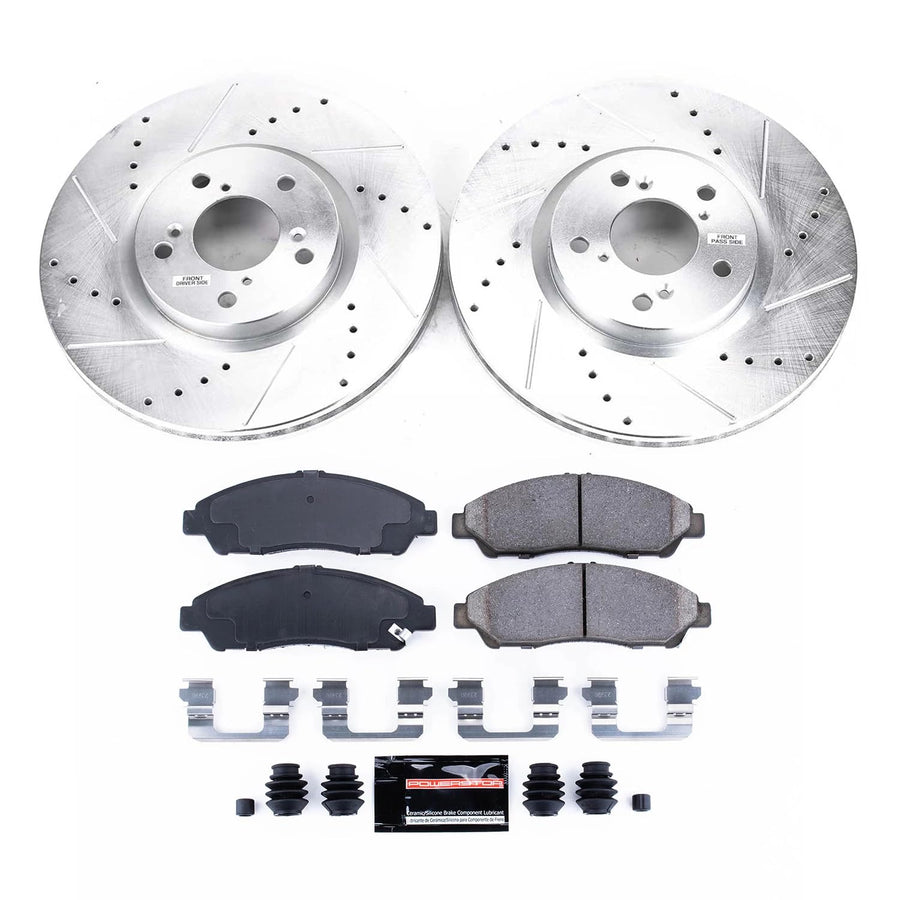 Power Stop K5370 Z23 Carbon Fiber Brake Pads with Drilled & Slotted Brake Rotors Kit