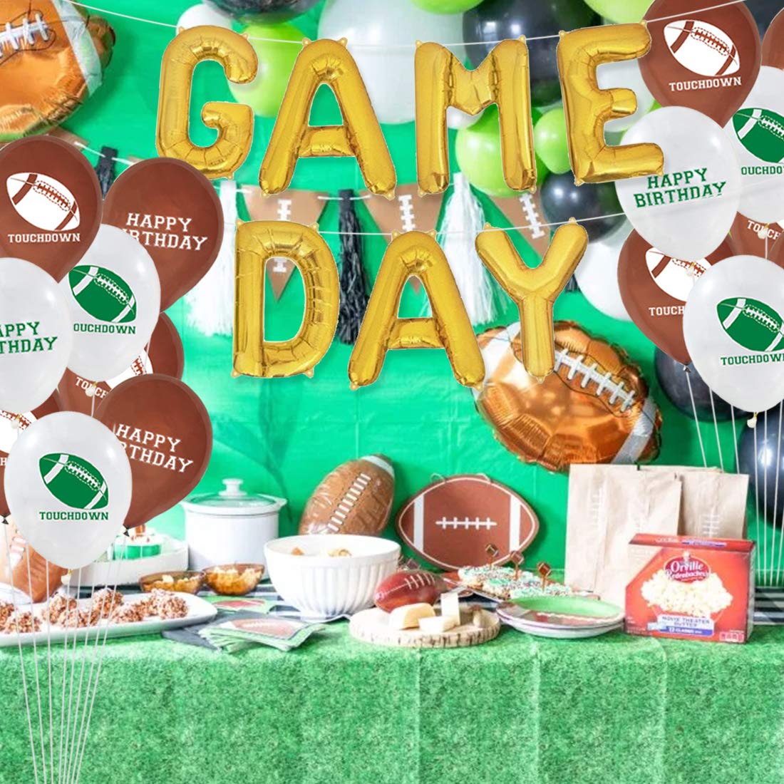 GAME DAY Football Decorations Gold Foil Balloon Decorations for Tailgate Party Supplies Super Bowl Sunday Baby Shower,Birthday Party Supplies Game Day
