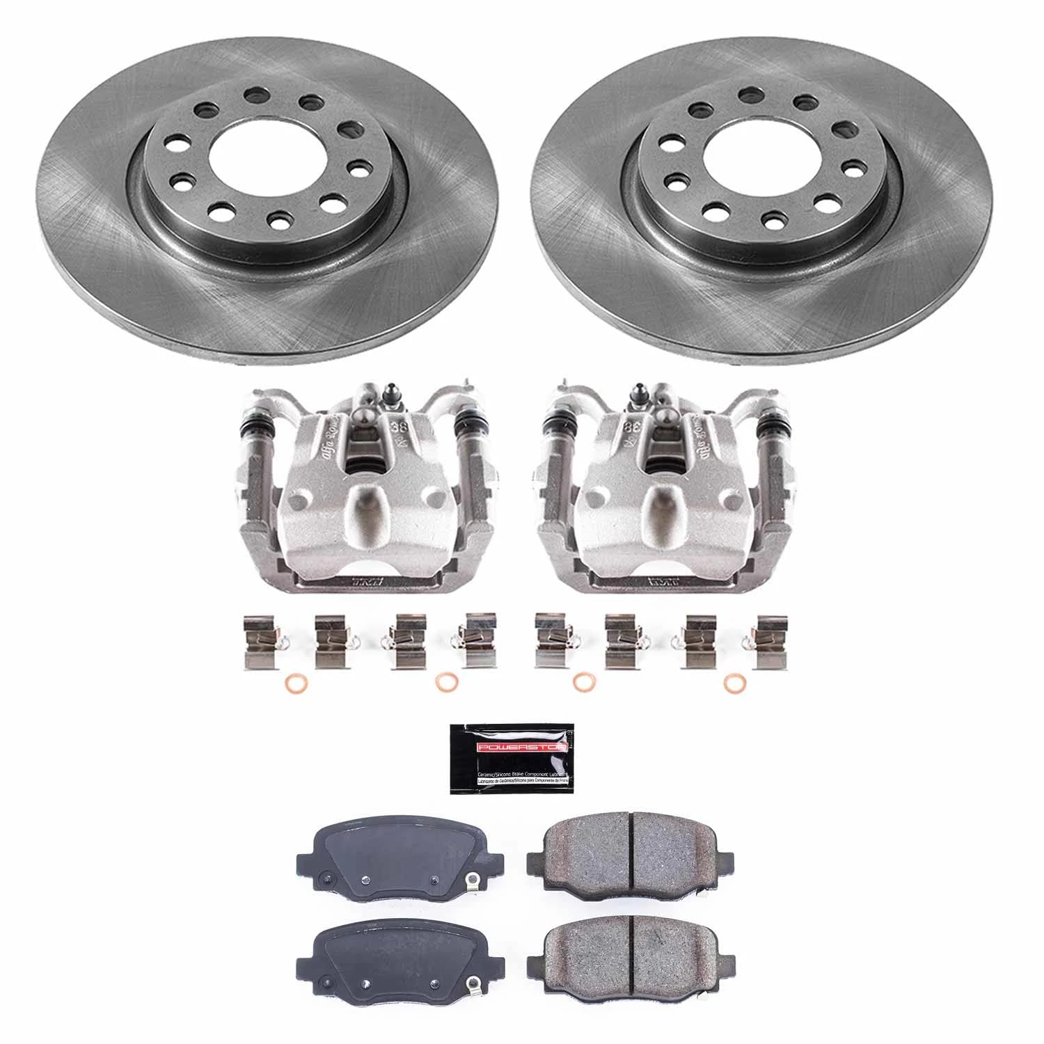 Power Stop KCOE6543 Rear Autospecialty Stock Replacement Caliper Kit- OE Rotors, Ceramic Brake Pads, Calipers For Chrysler 200 2015-2017, Jeep Cherokee 2014-2020 [Model Specific]
