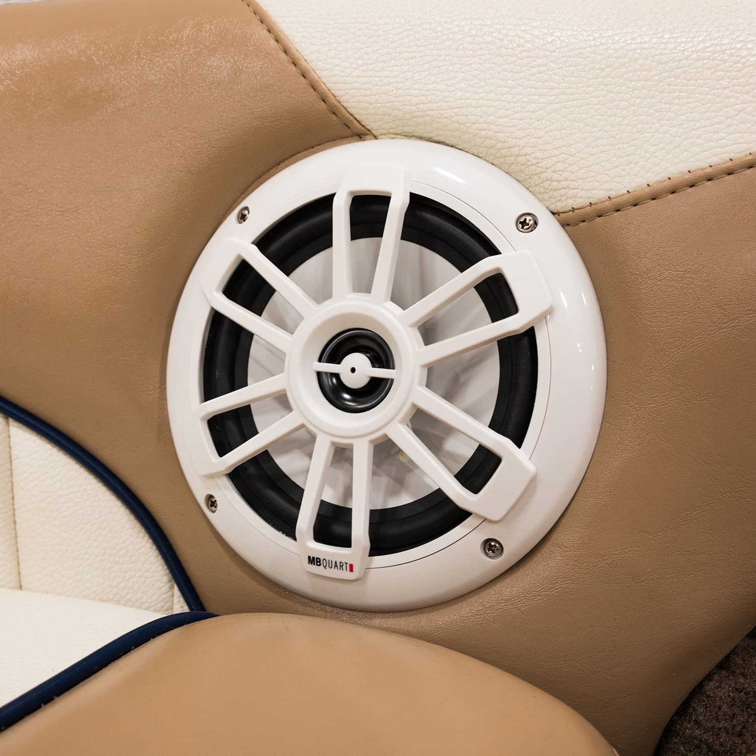 Marine Boat Speakers MB Quart with Bluetooth Source Unit (White) – 6.5 Inch, 160 Watt Each, Marine Grade Waterproof, LCD Display, Set of 2 Speakers