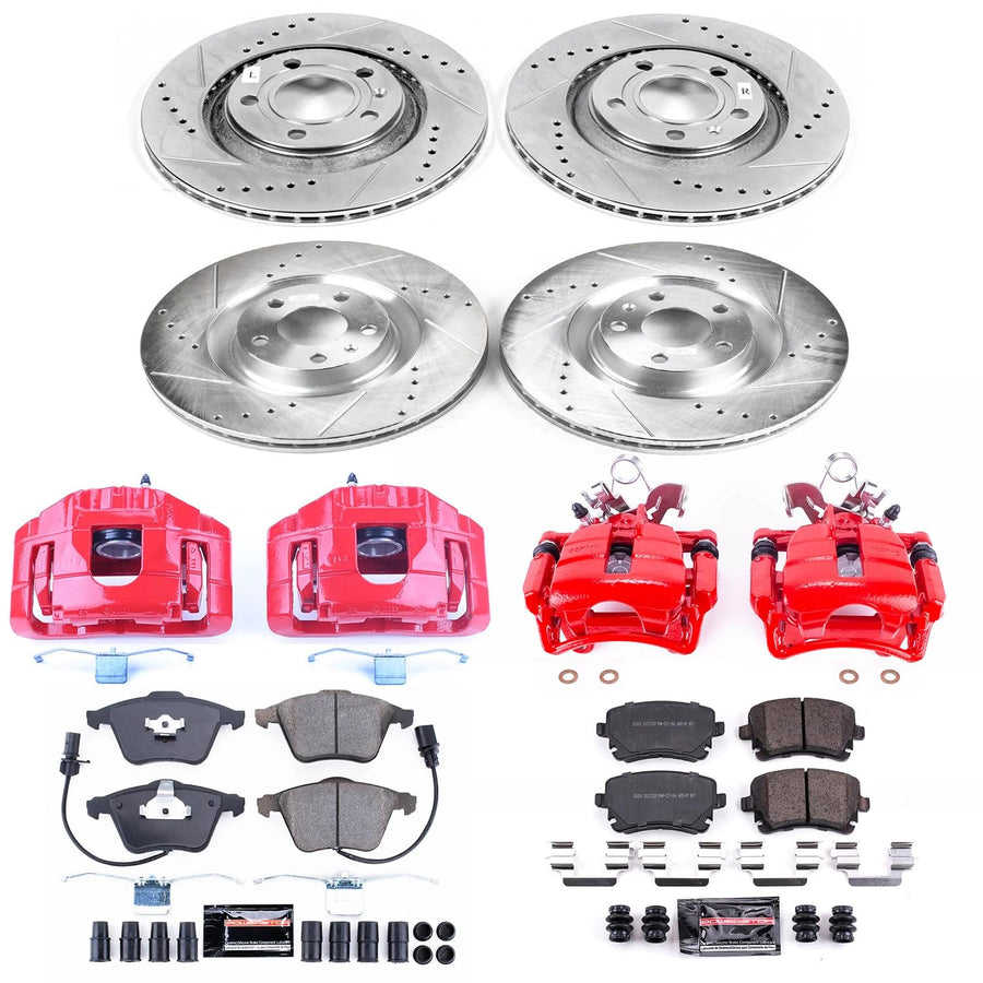 Power Stop Z23 KC4010 Evolution Front and Rear Caliper Kit-Rotors, Carbon-Fiber Ceramic Brake Pads, Calipers For Audi S4 2004-2009 [Model Specific]