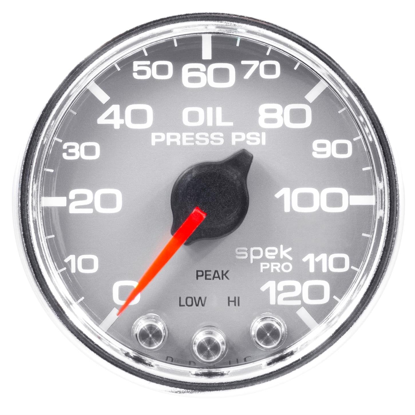 Gauge AUTO METER P32521 Oil Pressure (Spek-Pro 2 1/16", 120Psi, Stepper Motorwith Peak & Warn, Slvr/Chrm, Spek-Pro)