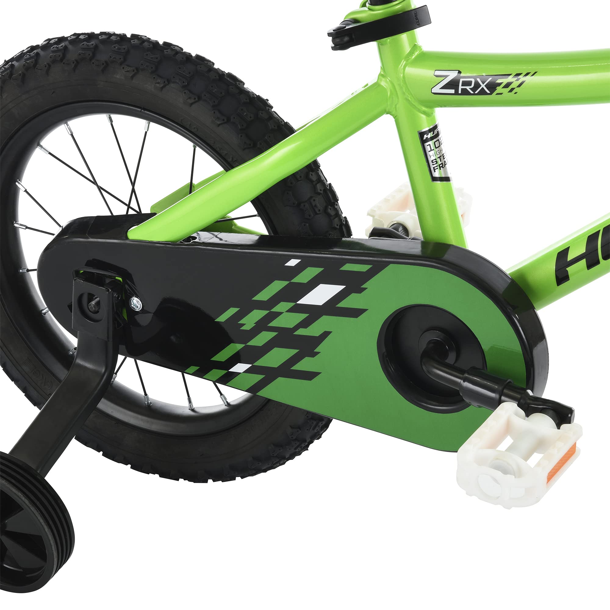 Huffy 14” Kid’s BMX Bike ZRX with Pegs, Training Wheels, Handlebar Bell, Green
