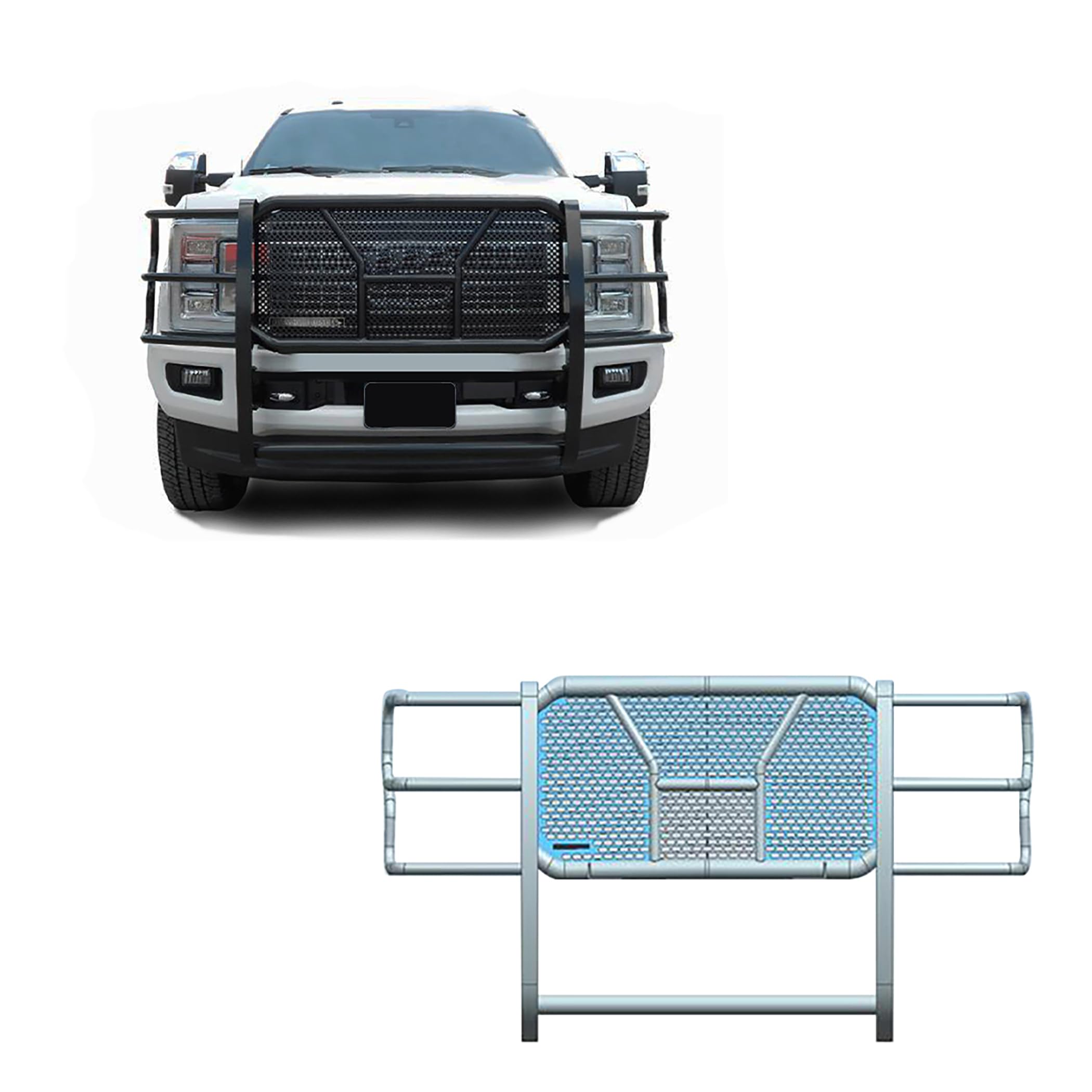 RUGGED Black Horse Heavy Duty Grille Brush Bumper Guard Modular Black Compatible with 2017-2022 Ford F-250/Ford F-350/Ford F-450/Ford F-550 Super Duty-RU-FOF217-B