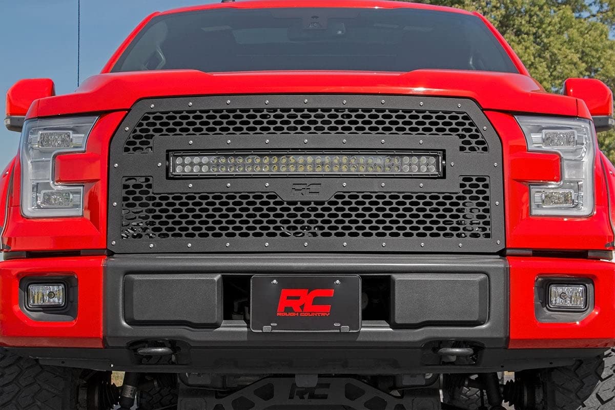 30" Rough Country Mesh White DRL LED Grille for 2015-2017 Ford F-150-70193DRL
