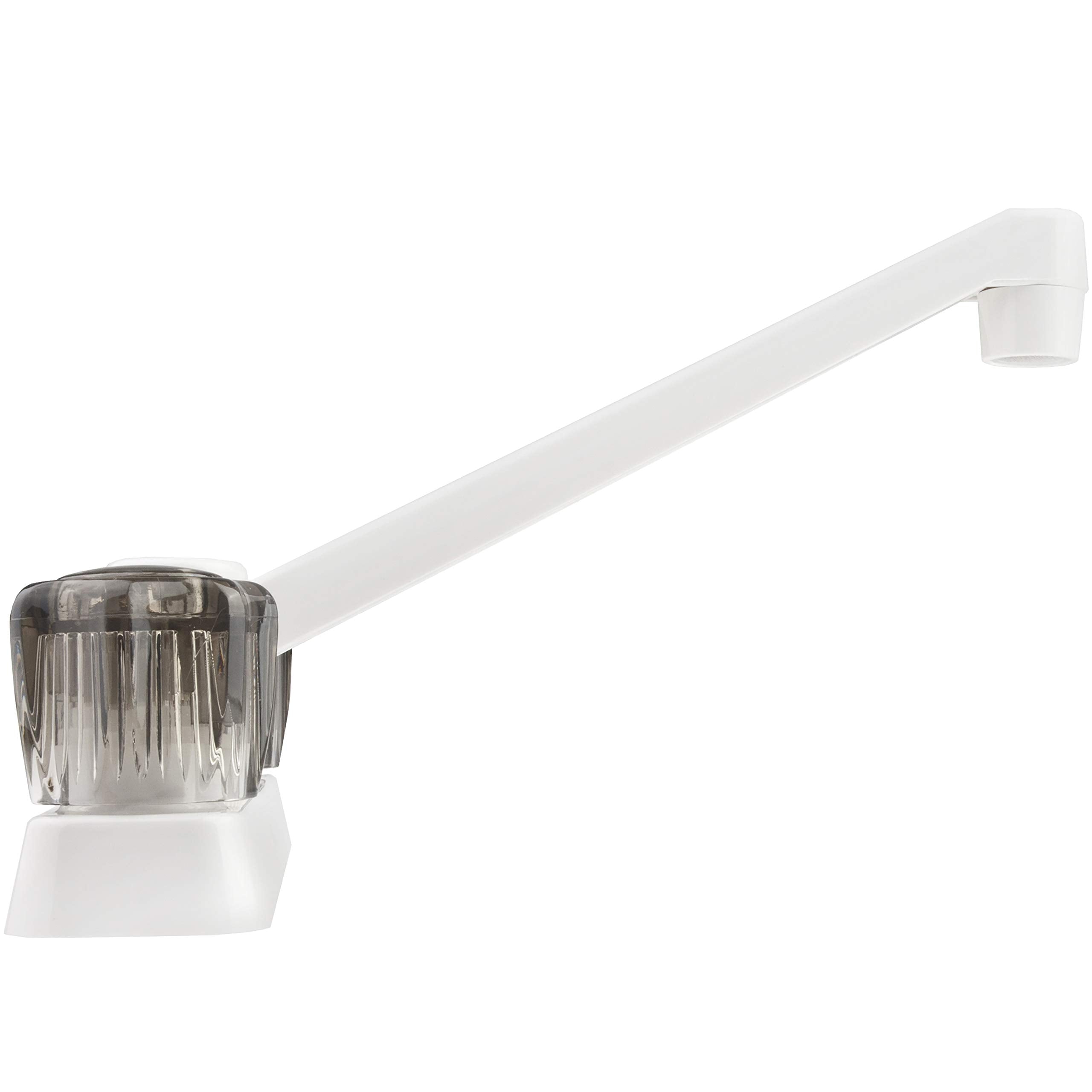 RV Kitchen Sink Faucet Dura Faucet (DF-PK600S-WT) with Smoked Acrylic Knobs (White)