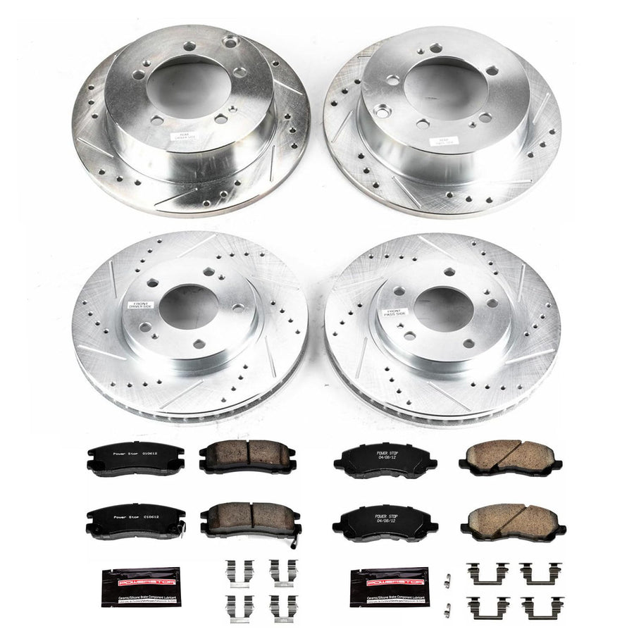 Power Stop K1683 Z23 Carbon Fiber Brake Pads Front and Rear with Drilled & Slotted Brake Rotors Kit For Chrysler Sebring, Dodge Stratus, Mitsubishi Eclipse, Mitsubishi Galant [Model Specific]