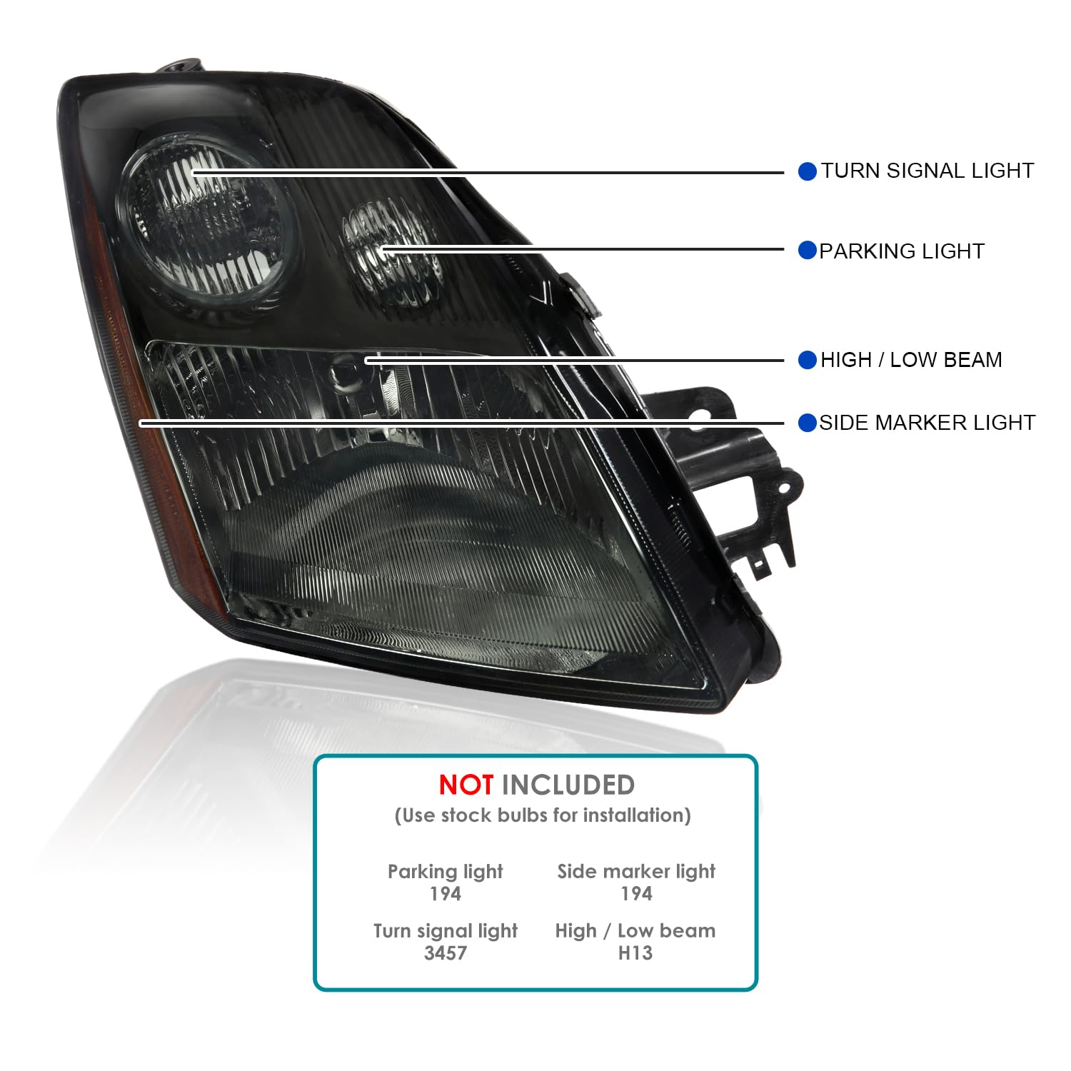 Smoke SPEC-D TUNING Headlights Compatible with 2007-2009 Nissan Sentra, Left + Right Pair Headlamps Assembly