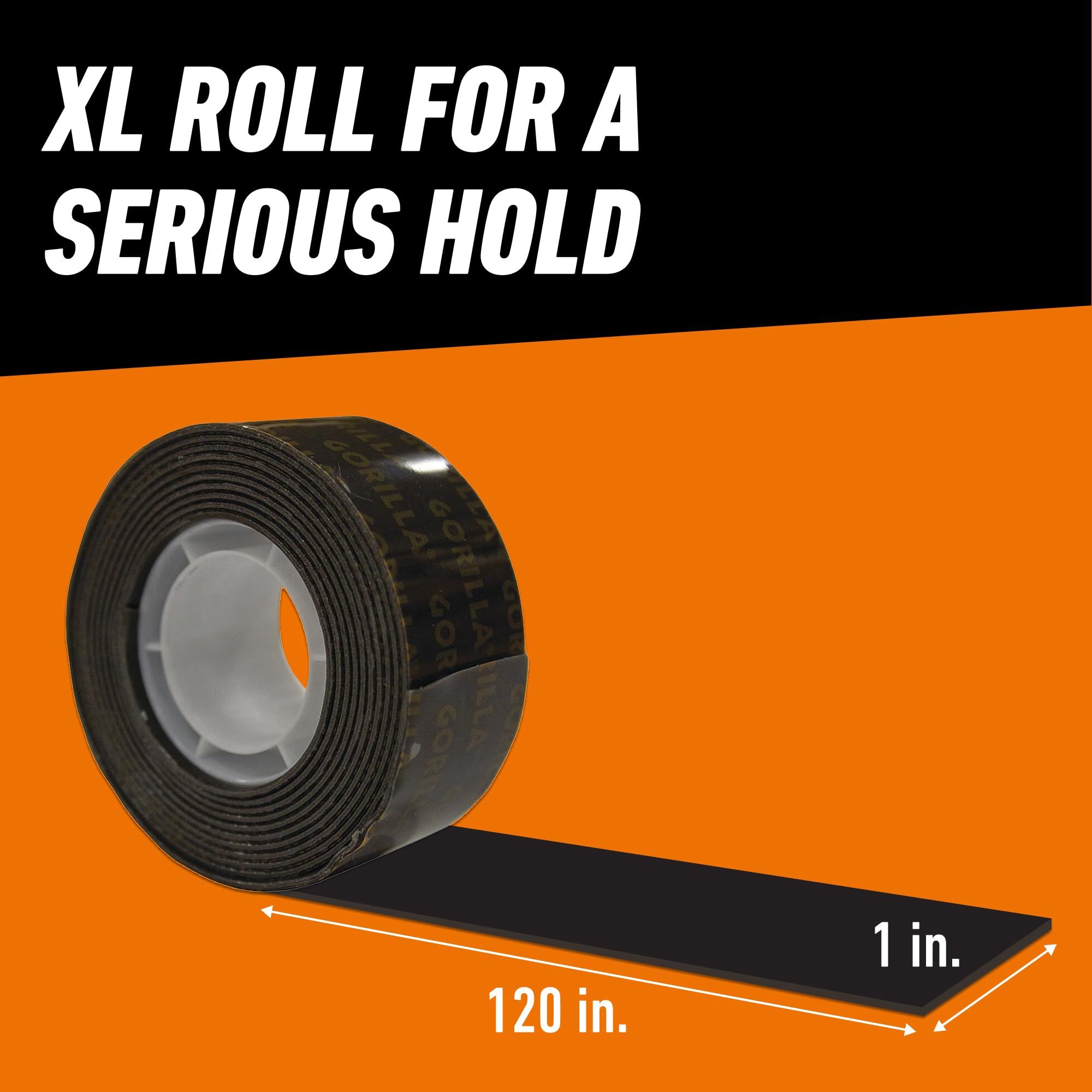 Heavy Duty Gorilla Double Sided Mounting Tape, Black Tape, 1" x 120" (Pack of 1) - Weatherproof for Indoor or Outdoor