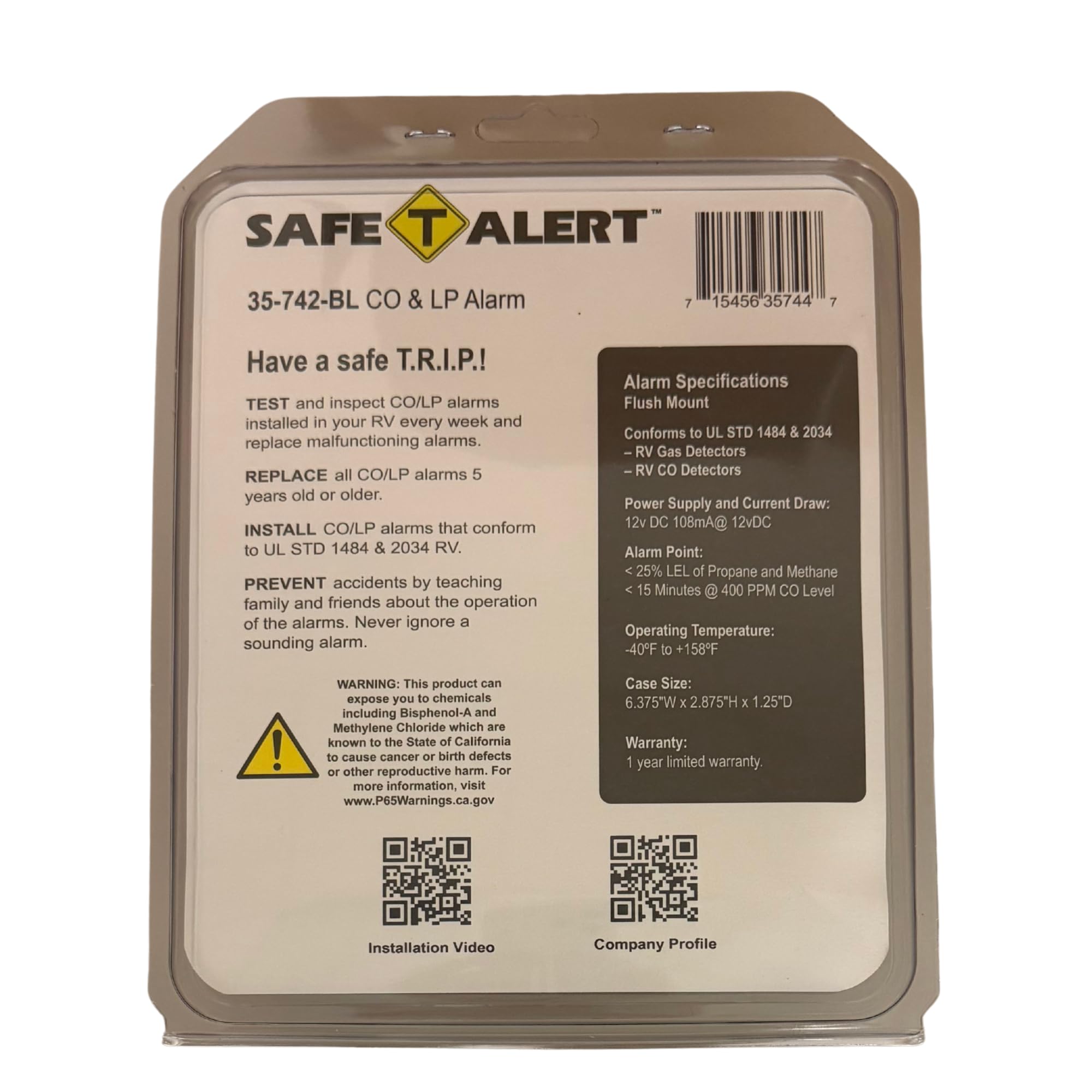 Dual LP/CO Alarm - Safe T Alert - Flush Mount Black - 35-742-BL