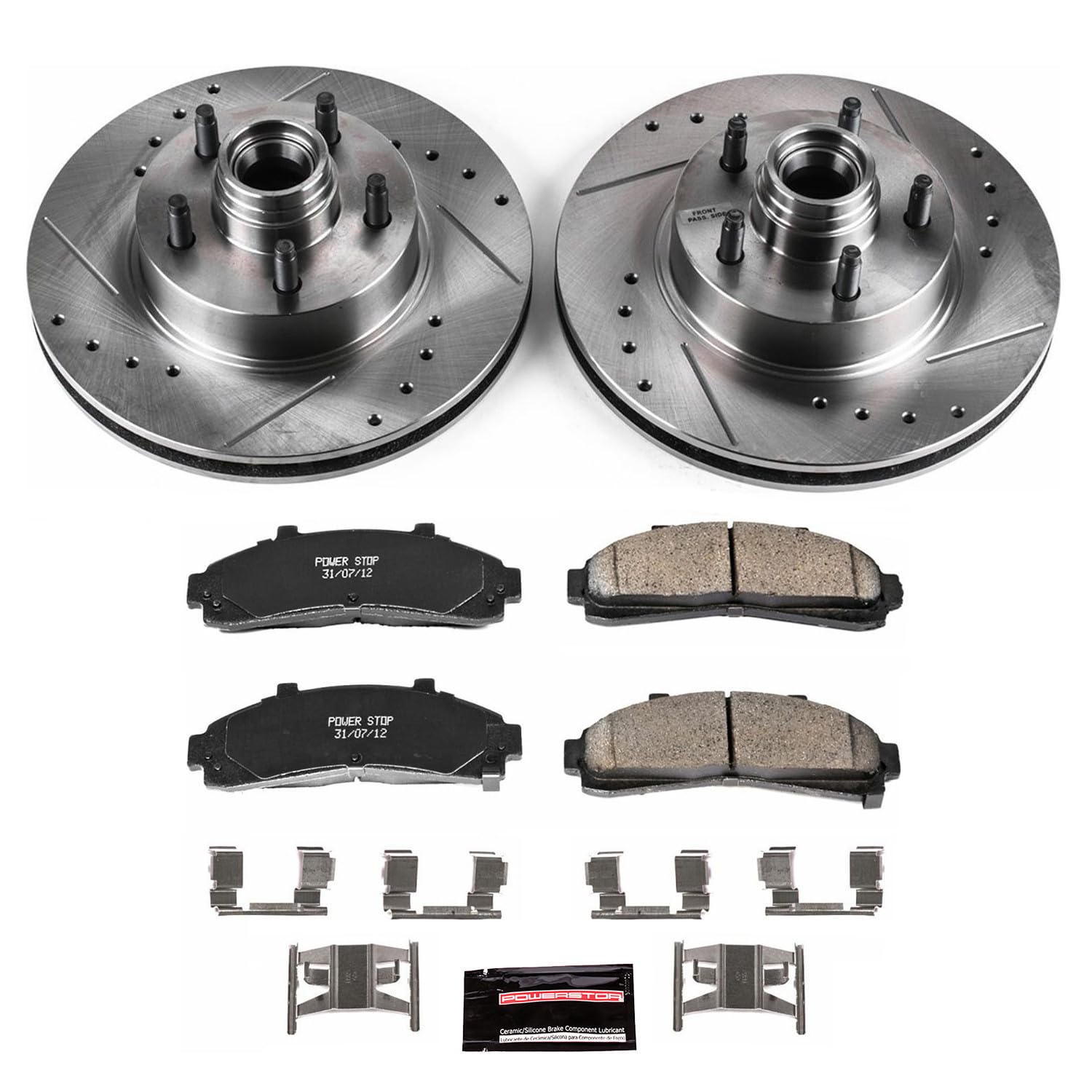 Power Stop K1854 Z23 Carbon Fiber Brake Pads Front with Drilled & Slotted Brake Rotors Kit For Explorer, Ranger, Mazda B2300, Mazda B, Mazda B, Mazda B3000, Mazda B4000, Mountaineer [Model Specific]