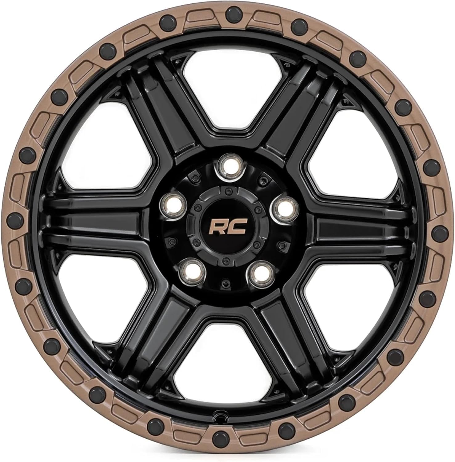 15x8 Rough Country 79 Series One Piece | 5x5.5 | -19mm-79150814 Semi Gloss Black with Bronze Ring Wheel with Aluminum (15 x 8. inches /5 x 5 inches, -19 mm Offset)