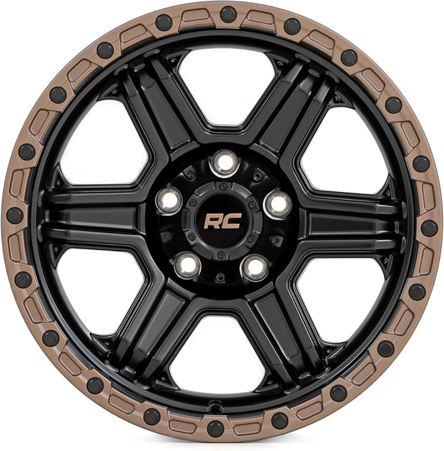 15x8 Rough Country 79 Series One Piece | 5x5.5 | -19mm-79150814 Semi Gloss Black with Bronze Ring Wheel with Aluminum (15 x 8. inches /5 x 5 inches, -19 mm Offset)