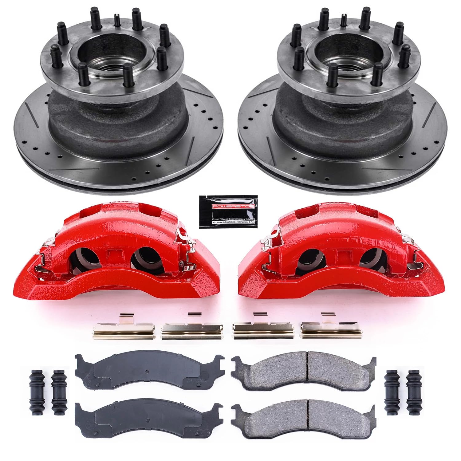 Z23 Evolution Power Stop KC5084A Front Brake Caliper Kit-Brake Rotors, Carbon-Fiber Ceramic Brake Pads, Calipers For E-350 Econoline Club Wagon, E-350 Super Duty, E-450 Super Duty [Model Specific]