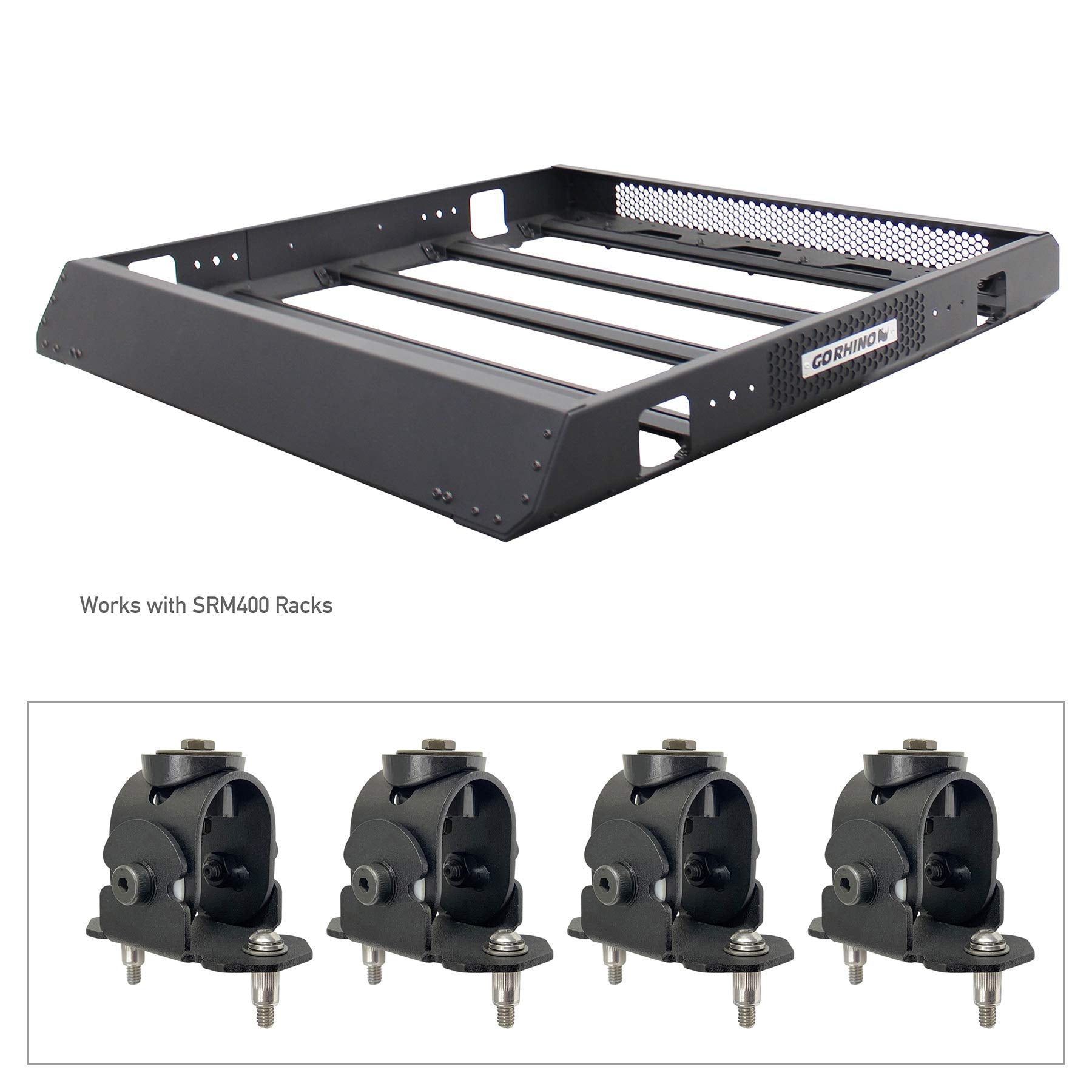 Go Rhino Mounting Kit SRM - 4 Adjustable Multi-Axis Mounts | Mild Steel, Textured Black | 5910000T | Fits Go Rhino SRM300, SRM400, SRM500, & SRM600 Roof Racks