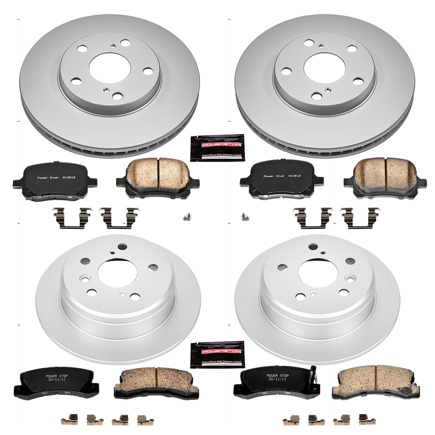 Power Stop CRK2713 Brake Rotor & Coated Ceramic Brake Pads- front & rear For Lexus ES300 1997-1999, Toyota Camry 1997-1999, Toyota Solara 1999 [Model Specific]