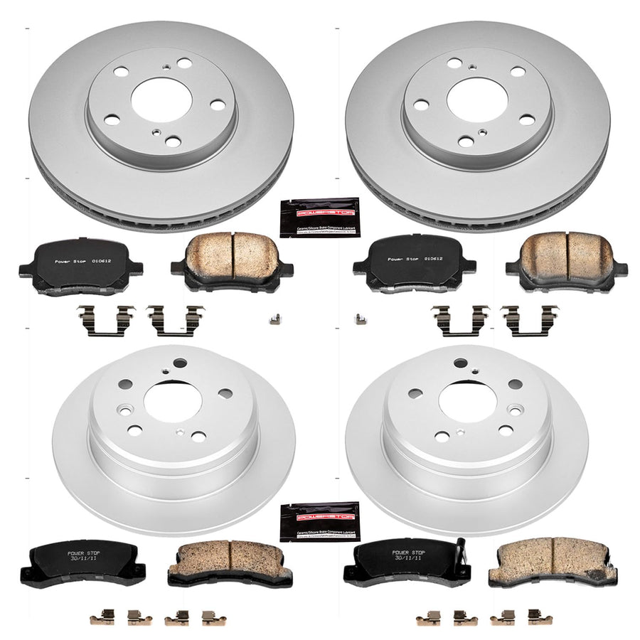 Power Stop CRK2713 Brake Rotor & Coated Ceramic Brake Pads- front & rear For Lexus ES300 1997-1999, Toyota Camry 1997-1999, Toyota Solara 1999 [Model Specific]