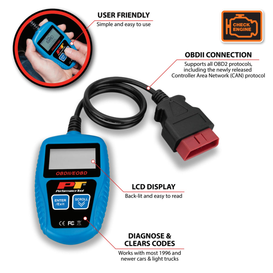 Universal Performance Tool W2976 Multilingual CAN OBDII Scanner Tool (for Check Engine Light, Diagnostics & Emission Readiness Status)