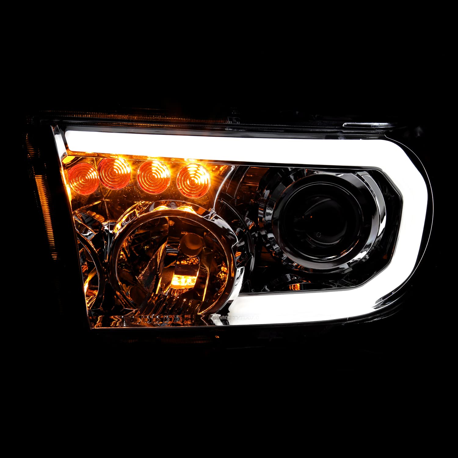 Chrome Projector Headlights w/LED Tube SPEC-D TUNING Compatible with 2007-2013 Toyota Tundra, Left + Right Pair Headlamp Assembly