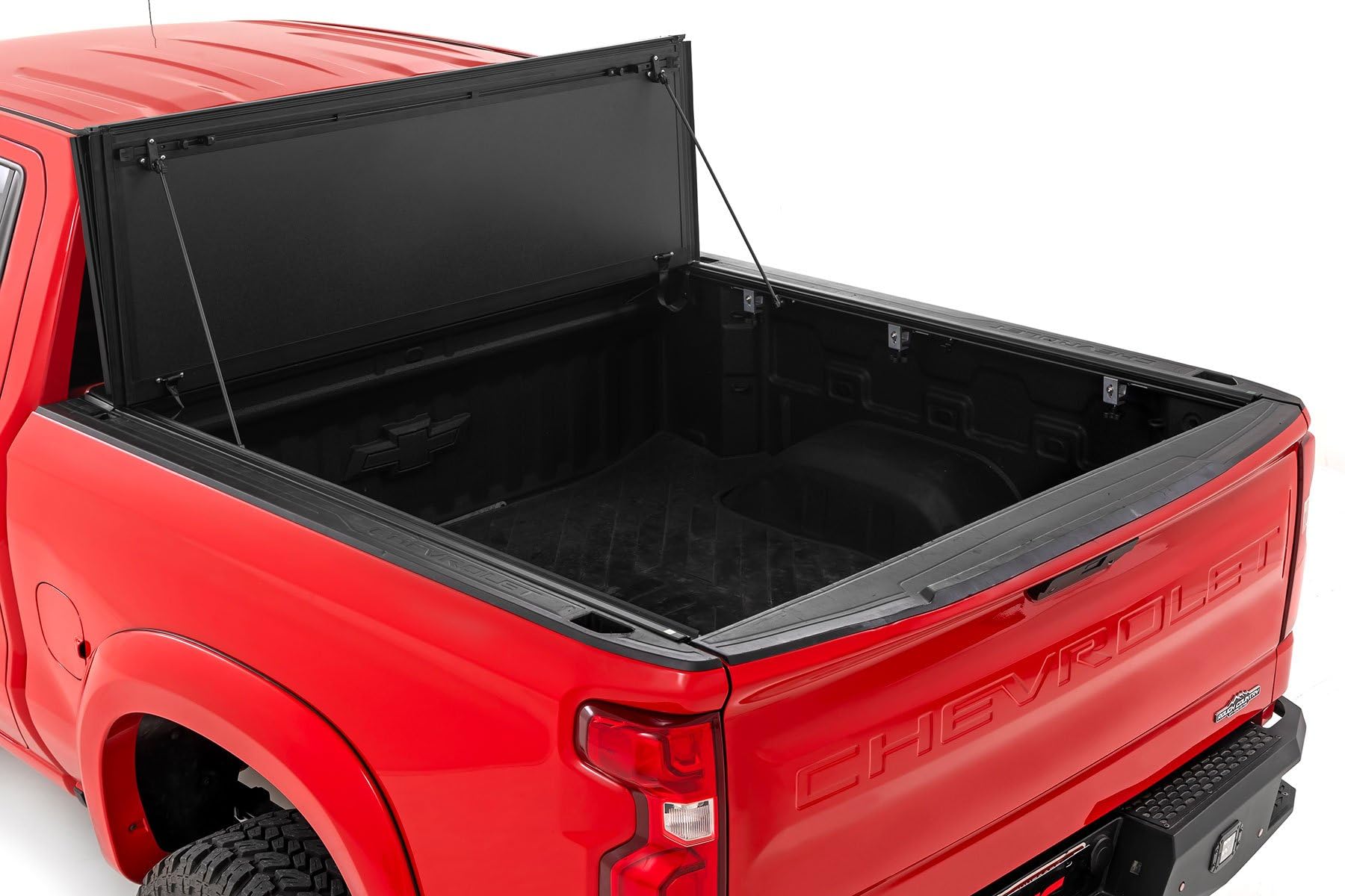 Rough Country Hard Tri-Fold Truck Bed Flip Up Cover for Chevy Silverado & GMC Sierra 1500 (2019-2026) - Flush Aluminum Bed Cover, Fits 5'10 Short Bed