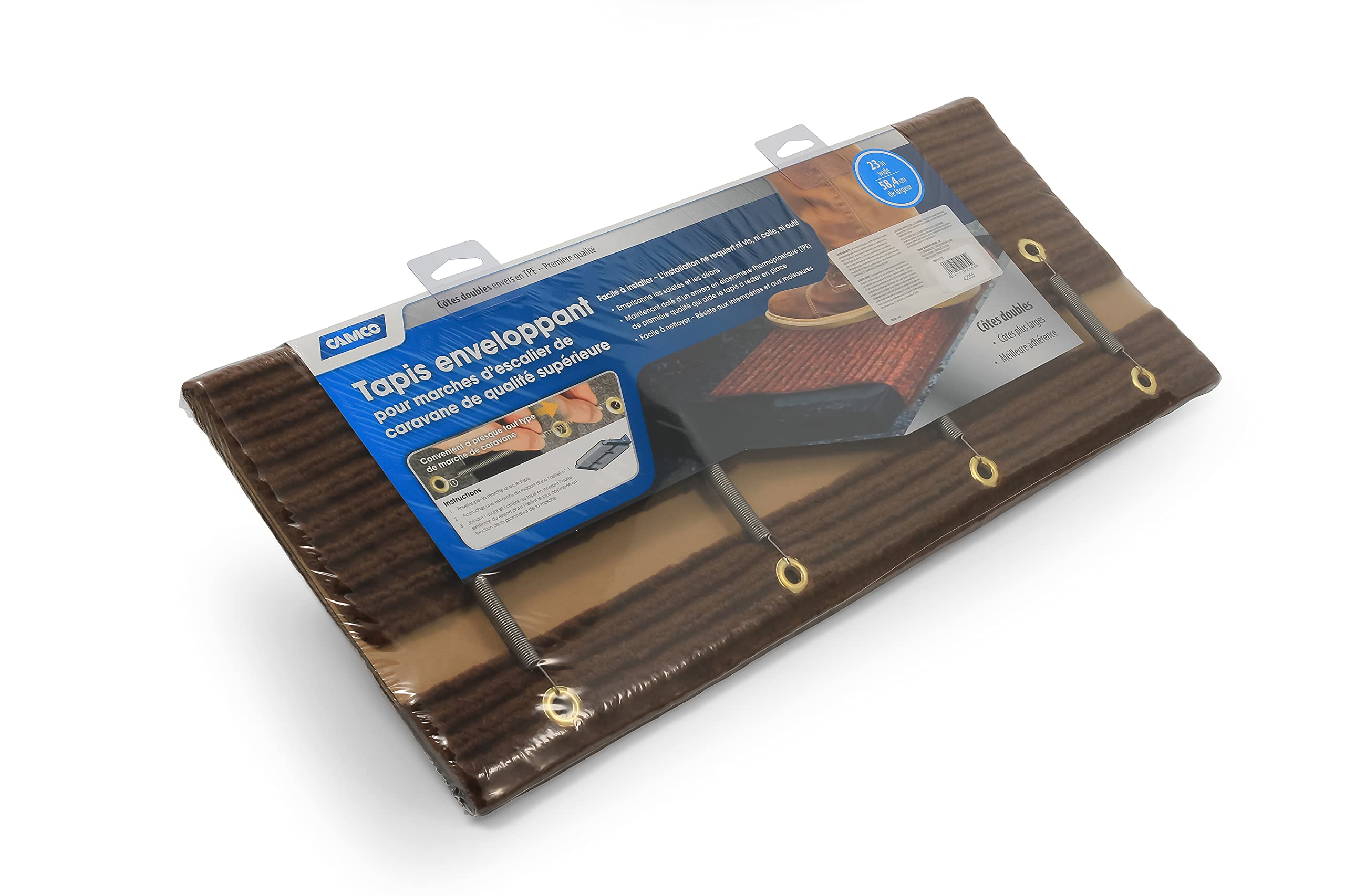 RV Step Rug Camco 42955 (Premium Wrap Around Double Ribbed, 100% Polyester (18" x 23") - Brown)