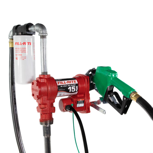 Fill-Rite 12V FR1210HA1F Fuel Transfer Pump with Discharge Hose, Automatic Nozzle, Filter Kit, Suction Pipe 15 GPM (57 LPM)