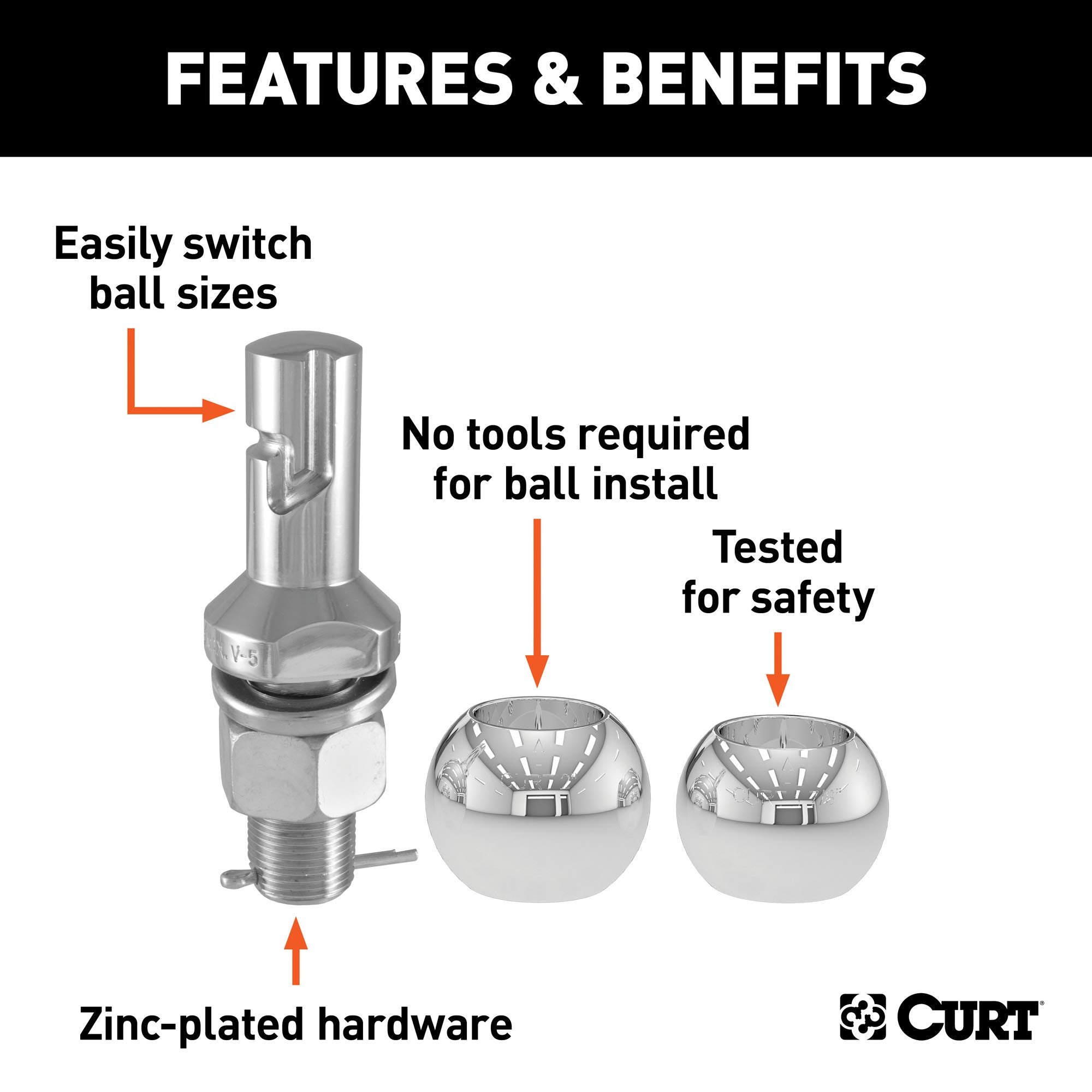 CURT 42178 Chrome Steel 1-7/8 and 2-Inch Switch Ball Set, Up to 6,000 lbs. GTW