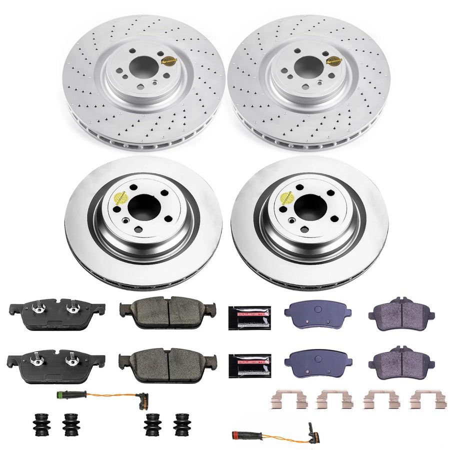Power Stop Z23 Front and Rear Coated Rotor Kit-Coated Brake Pads & Carbon Ceramic Brake Rotors