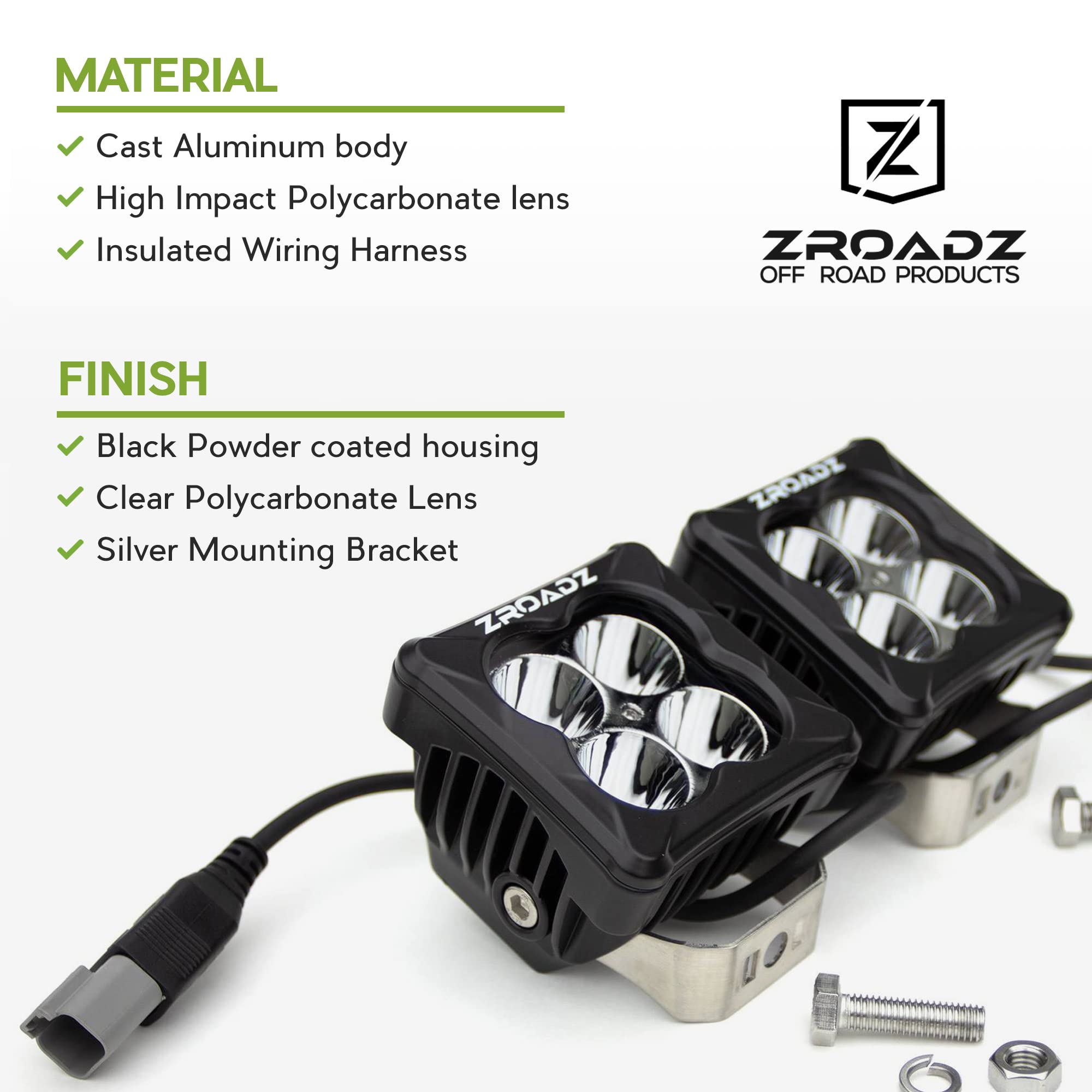 ZROADZ 3"Light Pod Kit, G2 Series, White, Spot Z30BC20W-D3S-K 2 Pc