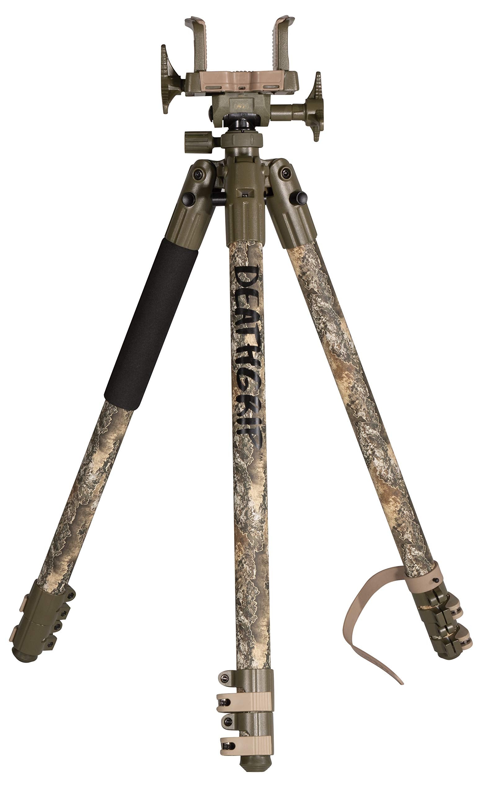 DeathGrip BOG Realtree Excape Camo Tripod with Durable Aluminum Frame, Lightweight, Stable Design, Bubble Level, Adjustable Legs, and Hands-Free Operation for Hunting, Shooting, and Outdoors